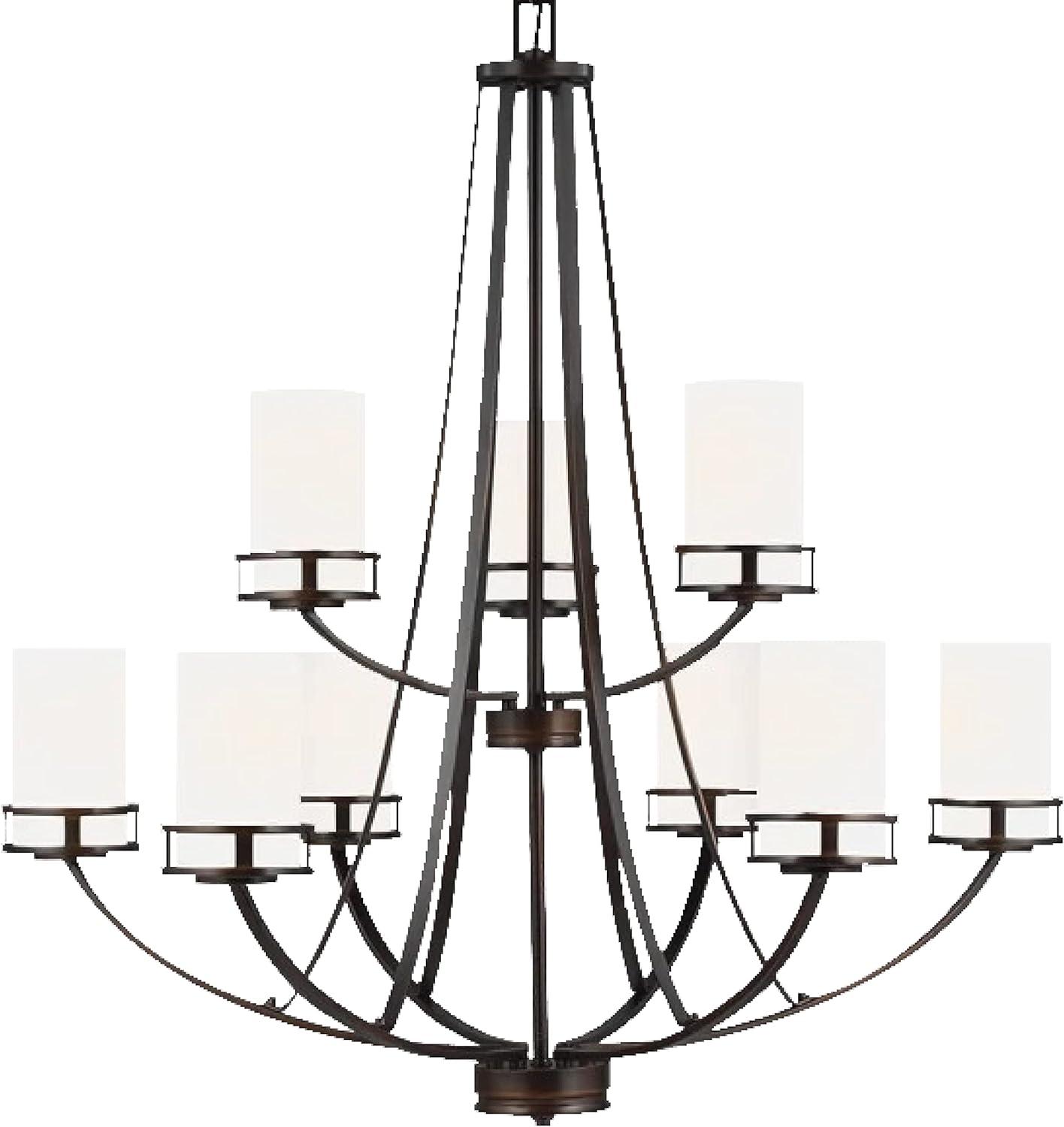 Robie Burnt Sienna 9-Light Incandescent Bronze Chandelier with Etched White Glass