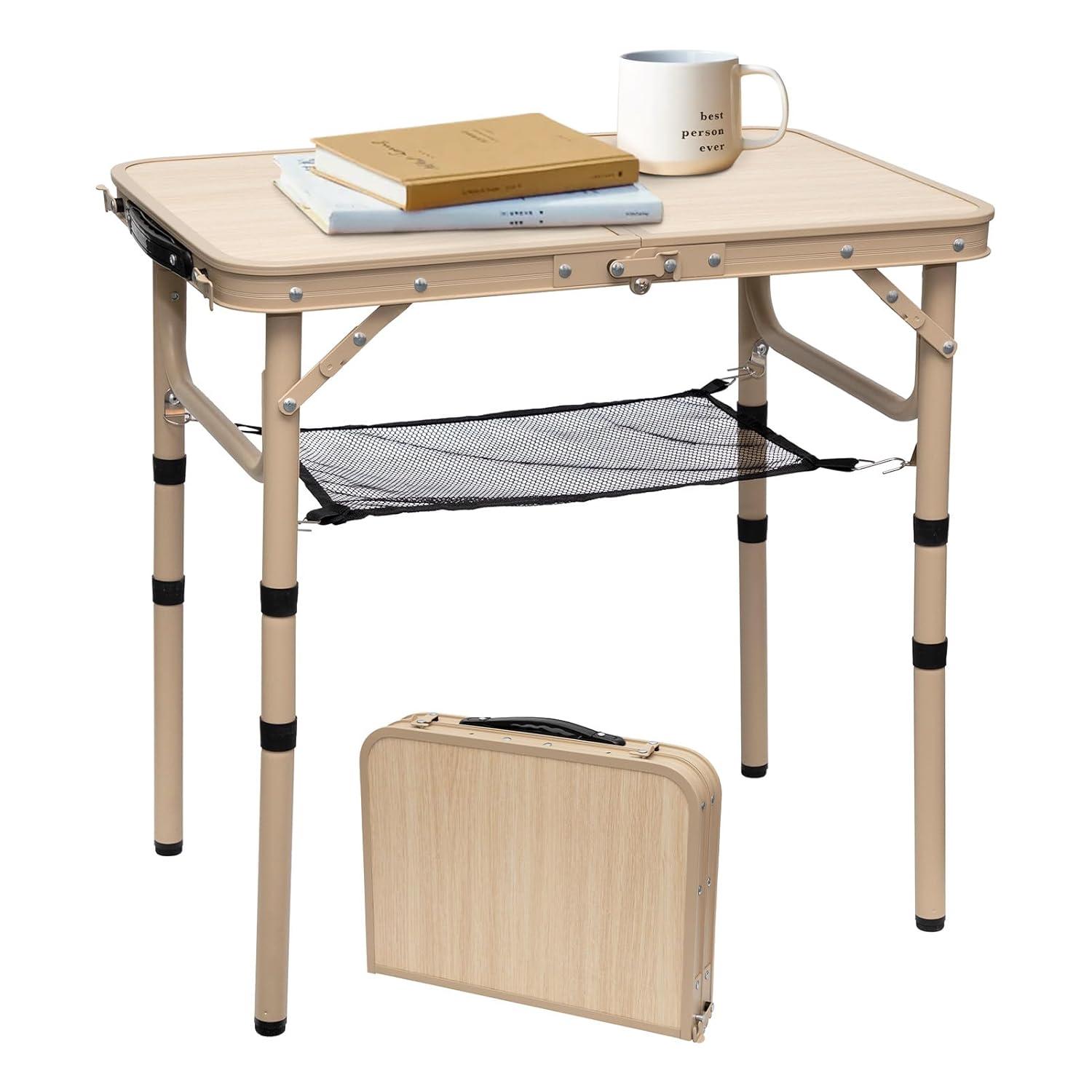 Small Folding Table 2FT Camping Table 3 Adjustable Height Lightweight Portable Aluminum Mini Foldable for Picnic Beach Indoor Outdoor, Yellow