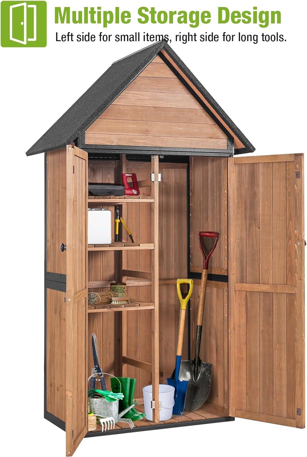 Aivituvin Storage Shed Outdoor with All-Around Strong Metal Frame Wooden Tool Cabinet with Double Doors