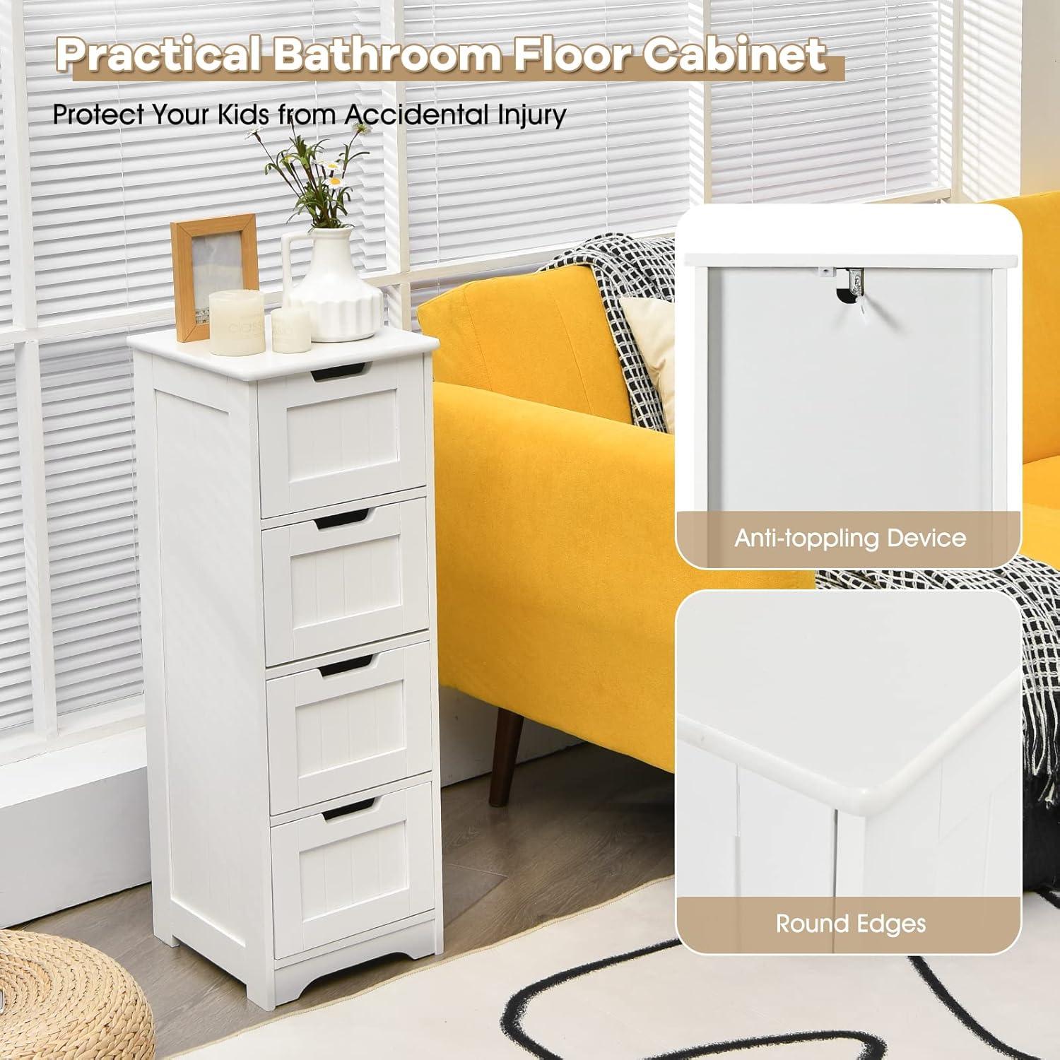 White MDF Freestanding Cabinet with 4 Drawers