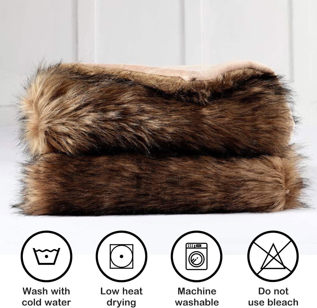 Queen Size Brown Faux Fur Throw Blanket