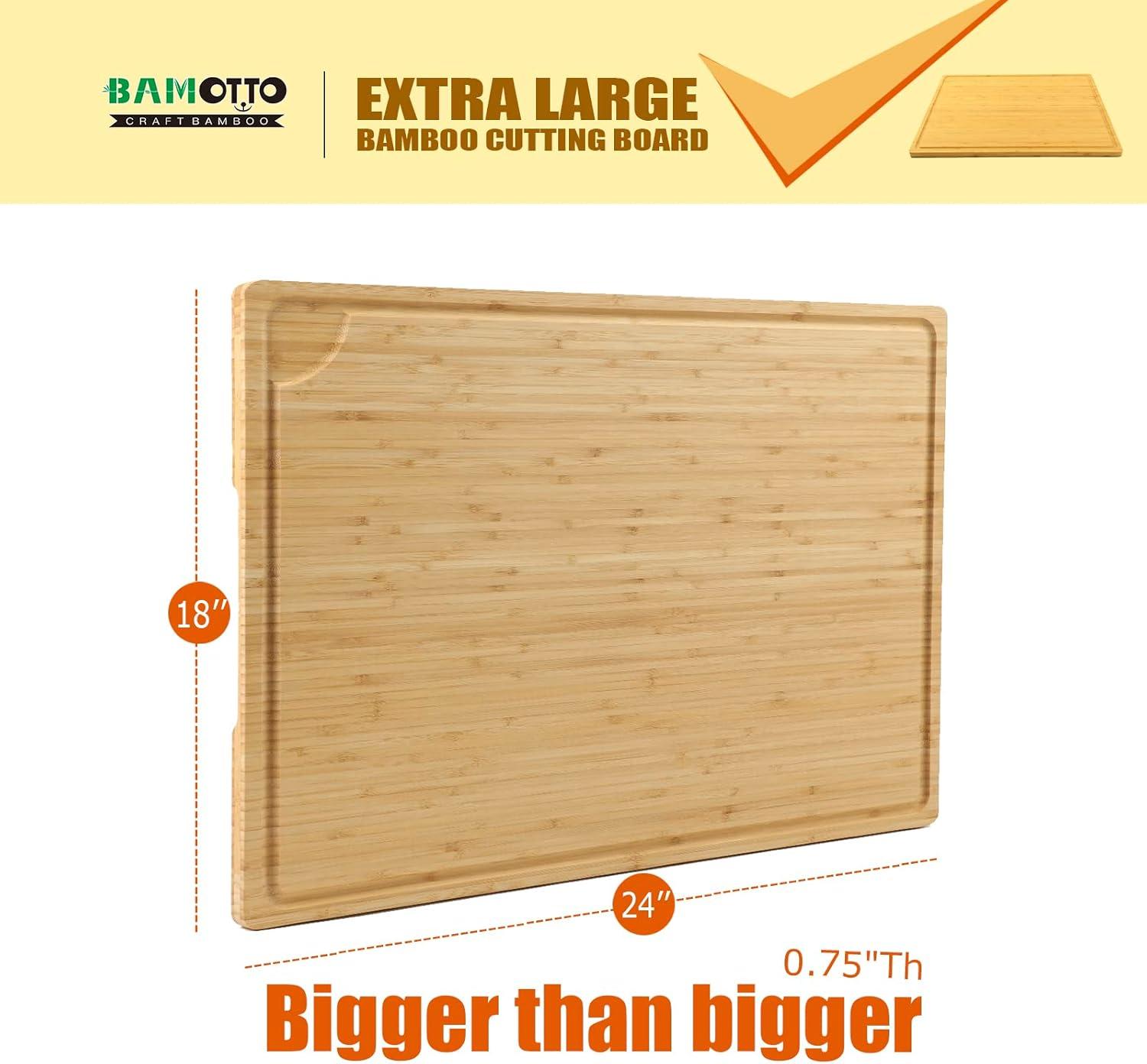 2024 New 24 Inch Extra Large Bamboo Cutting Board for Kitchen, Heavy Duty Wood Kitchen Stovetop Cover Chopping Board with Side Handles and Groove, 100% Organic Bamboo