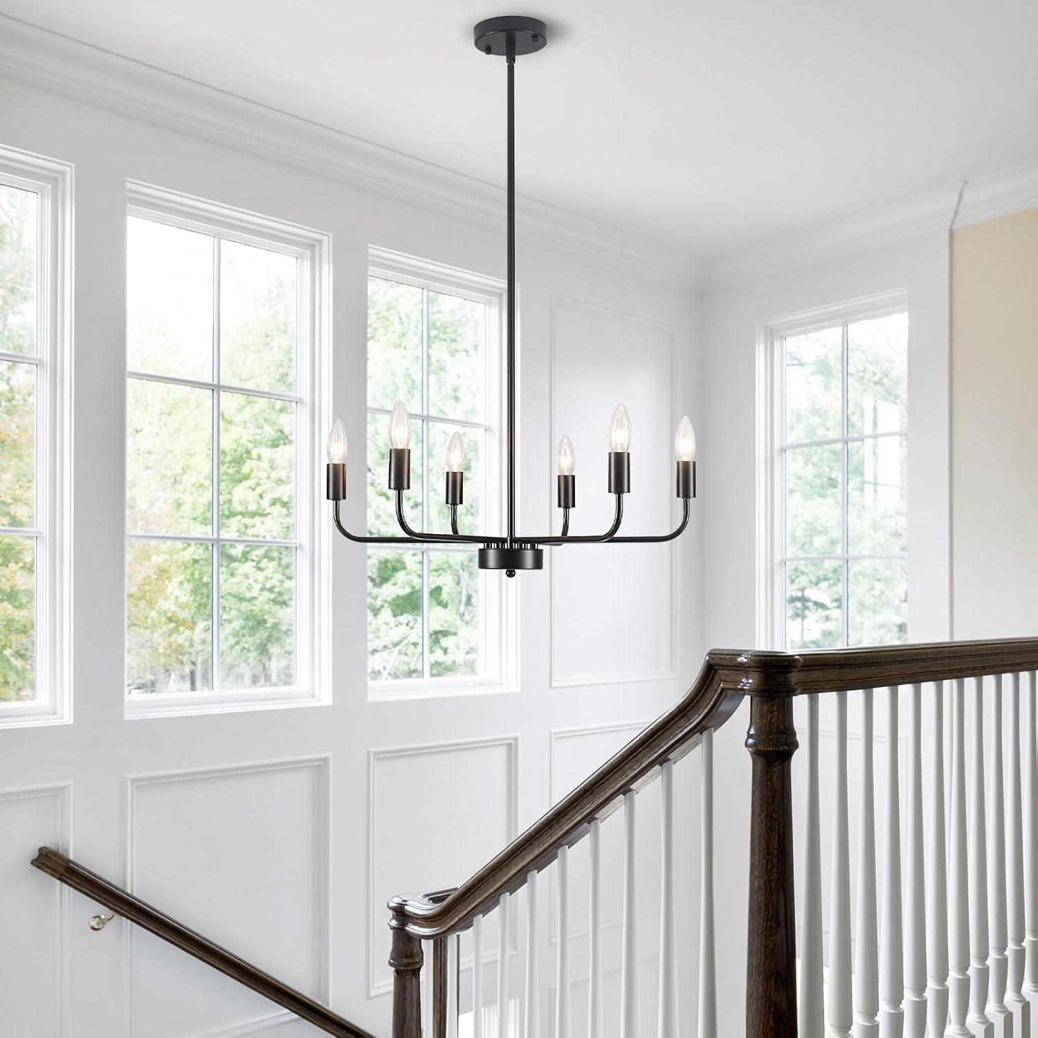 Askrlessi Matte Black 6-Light Adjustable Iron Candle Chandelier