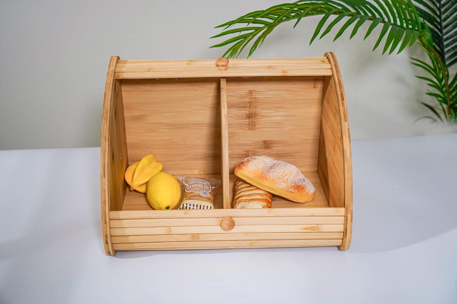 Natural Bamboo 2-Layer Corner Bread Box for Kitchen Countertop