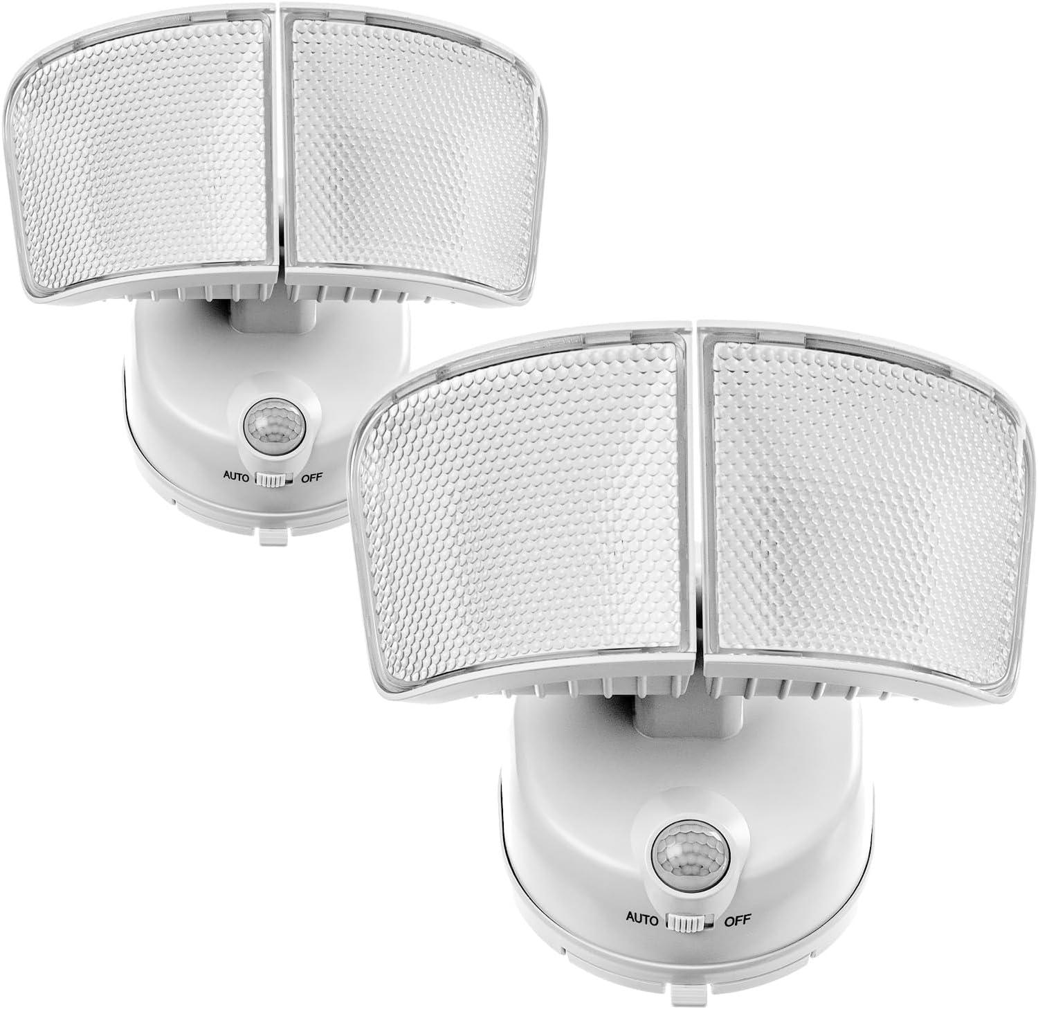 White Twin Head LED Motion Sensor Security Flood Lights, 2-Pack