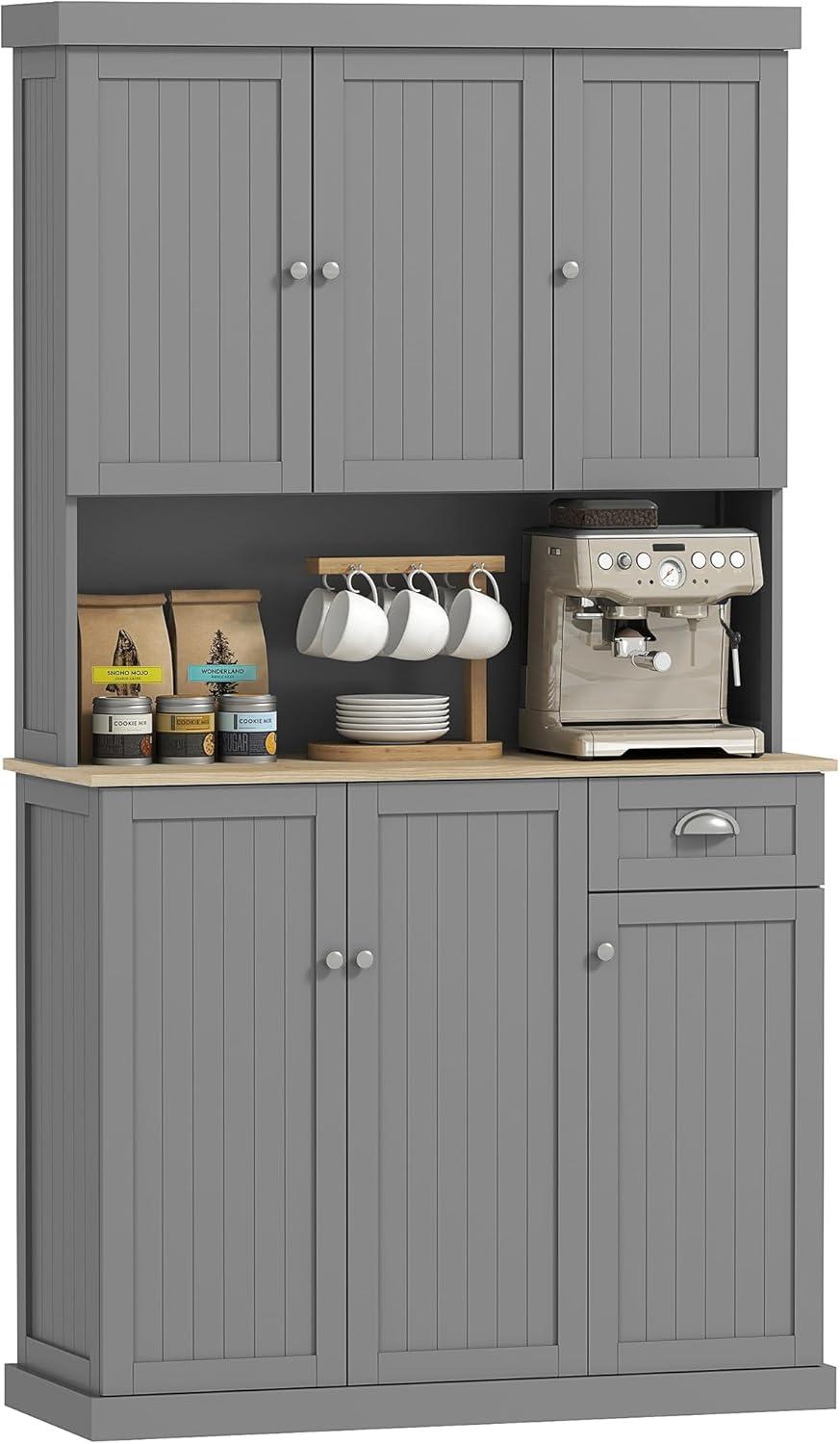 Lark Manor™ 71" Buffet With Hutch, Modern Farmhouse Kitchen Pantry Storage Cabinet With Microwave Oven Countertop, Drawer, And Cupboard, Black