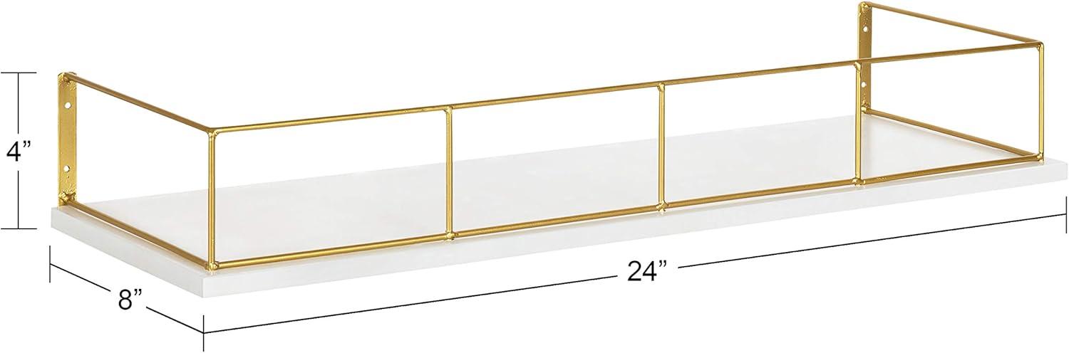 White and Gold Floating Wall Shelf with Metal Frame