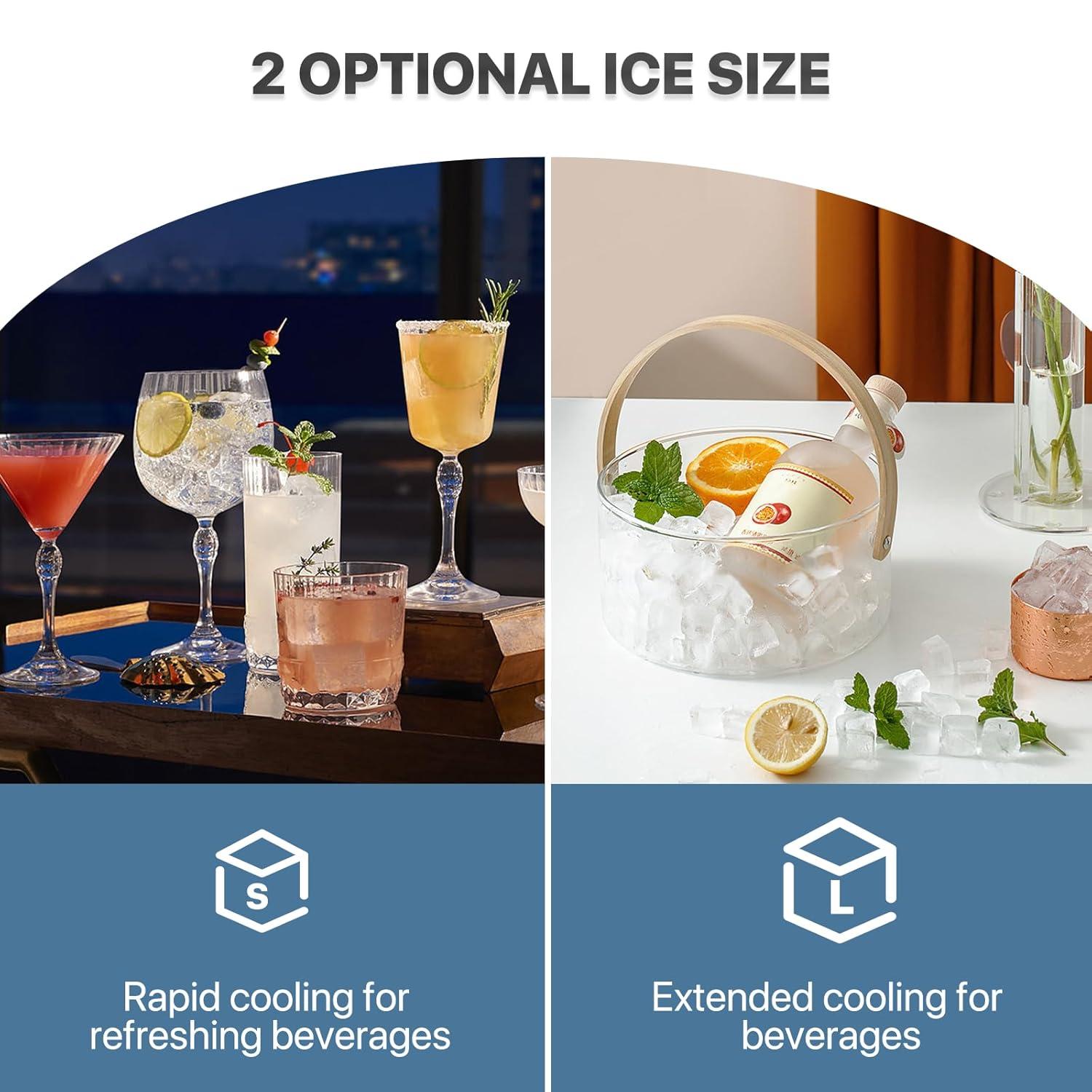 mollie Ice Maker Countertop Portable - 33Lbs/Day 3-Size Cube Shape Ice, 20-Minute 32 Cubes with Digital Timer, Stainless Steel Self-Cleaning Machine for Home Kitchen Office Bar, Black