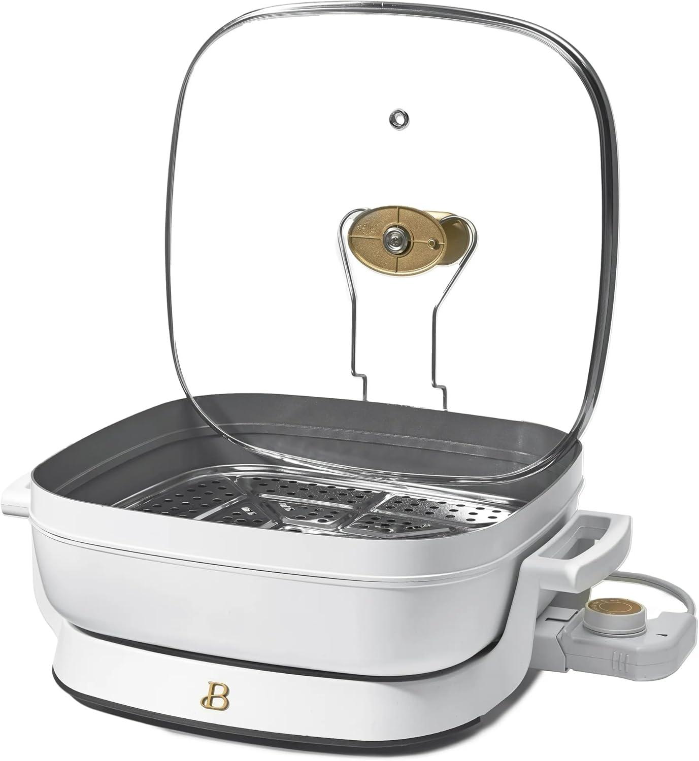 Beautiful 5 in 1 Electric Skillet - Expandable up to 7 Qt with Glass Lid, White Icing by Drew Barrymore