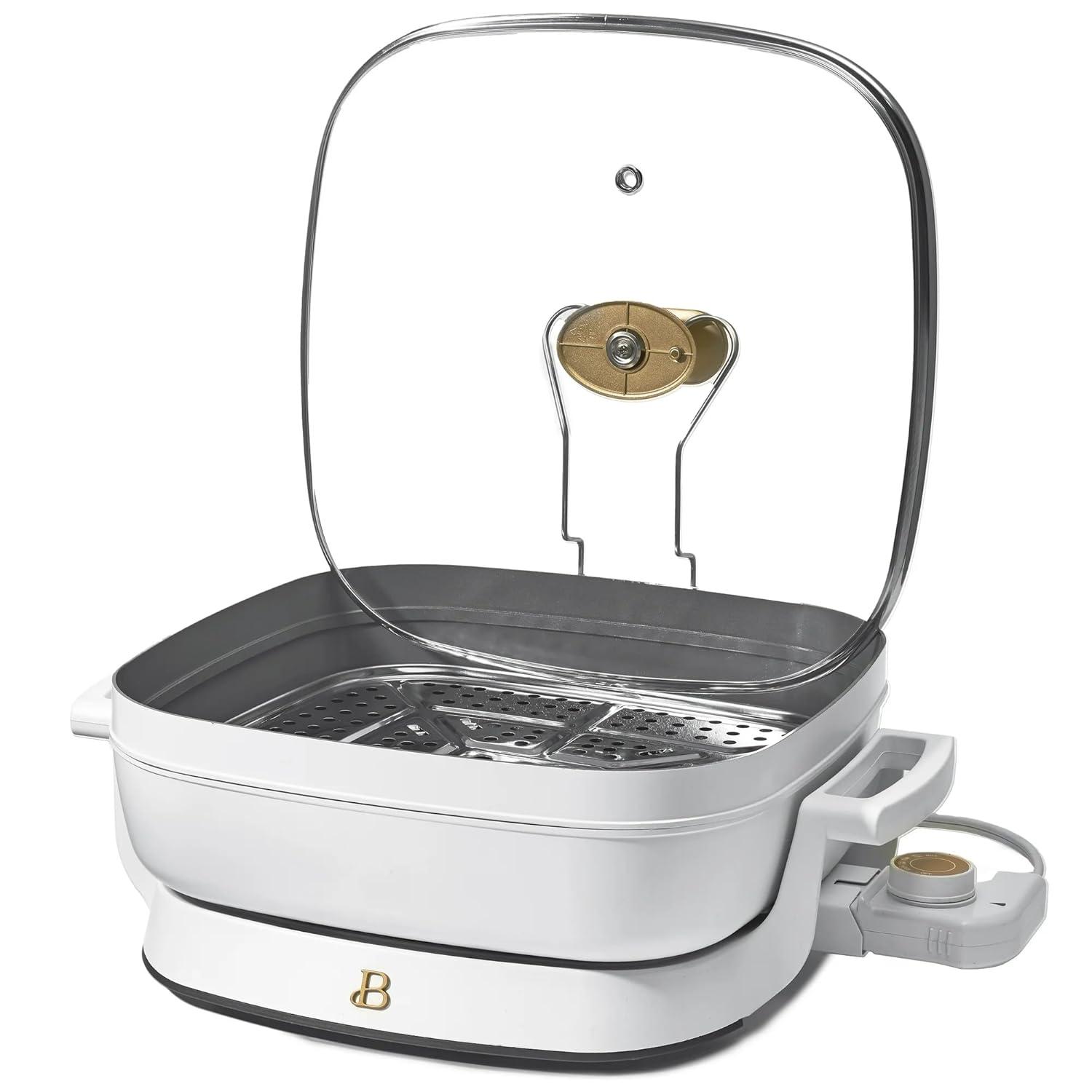 Beautiful 5 in 1 Electric Skillet - Expandable up to 7 Qt with Glass Lid, White Icing by Drew Barrymore