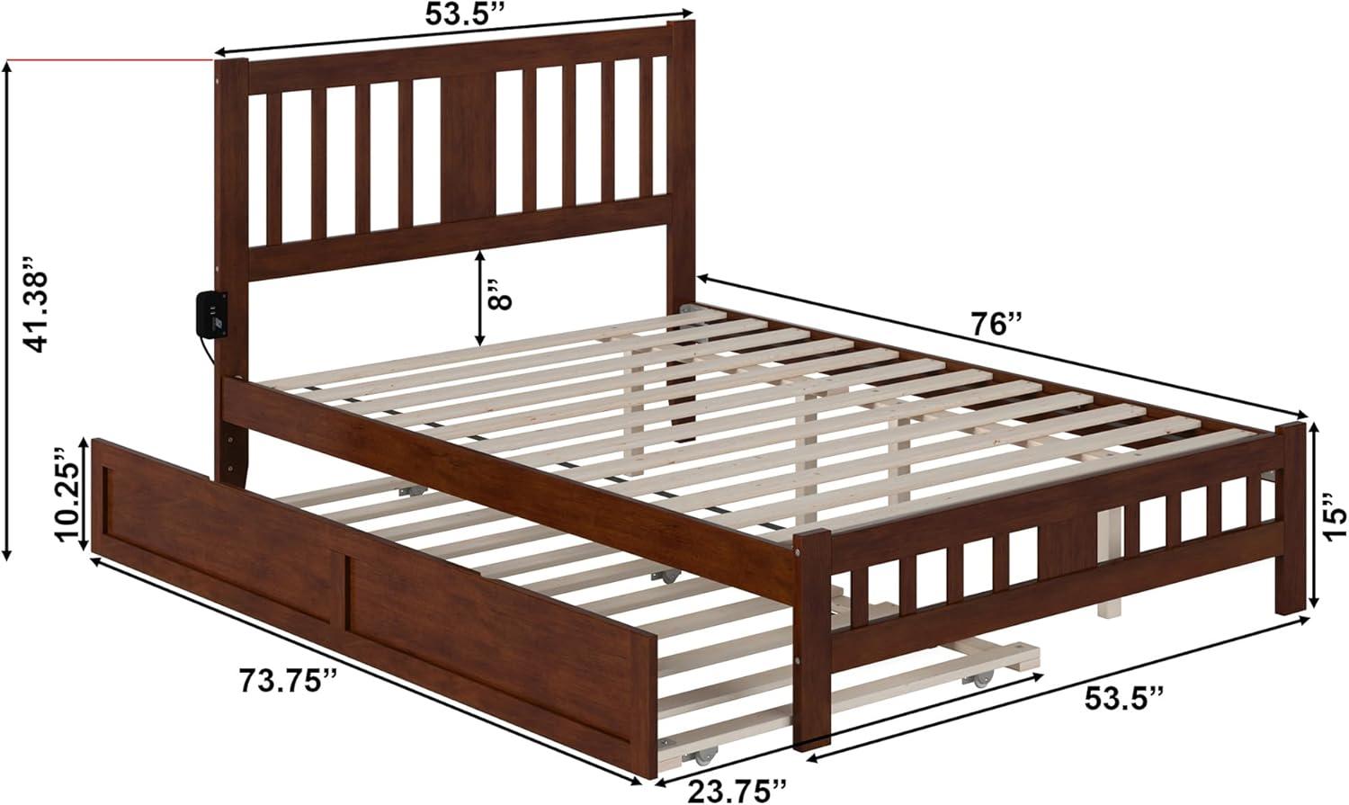 Walnut Full Size Mission Wood Platform Bed with Trundle