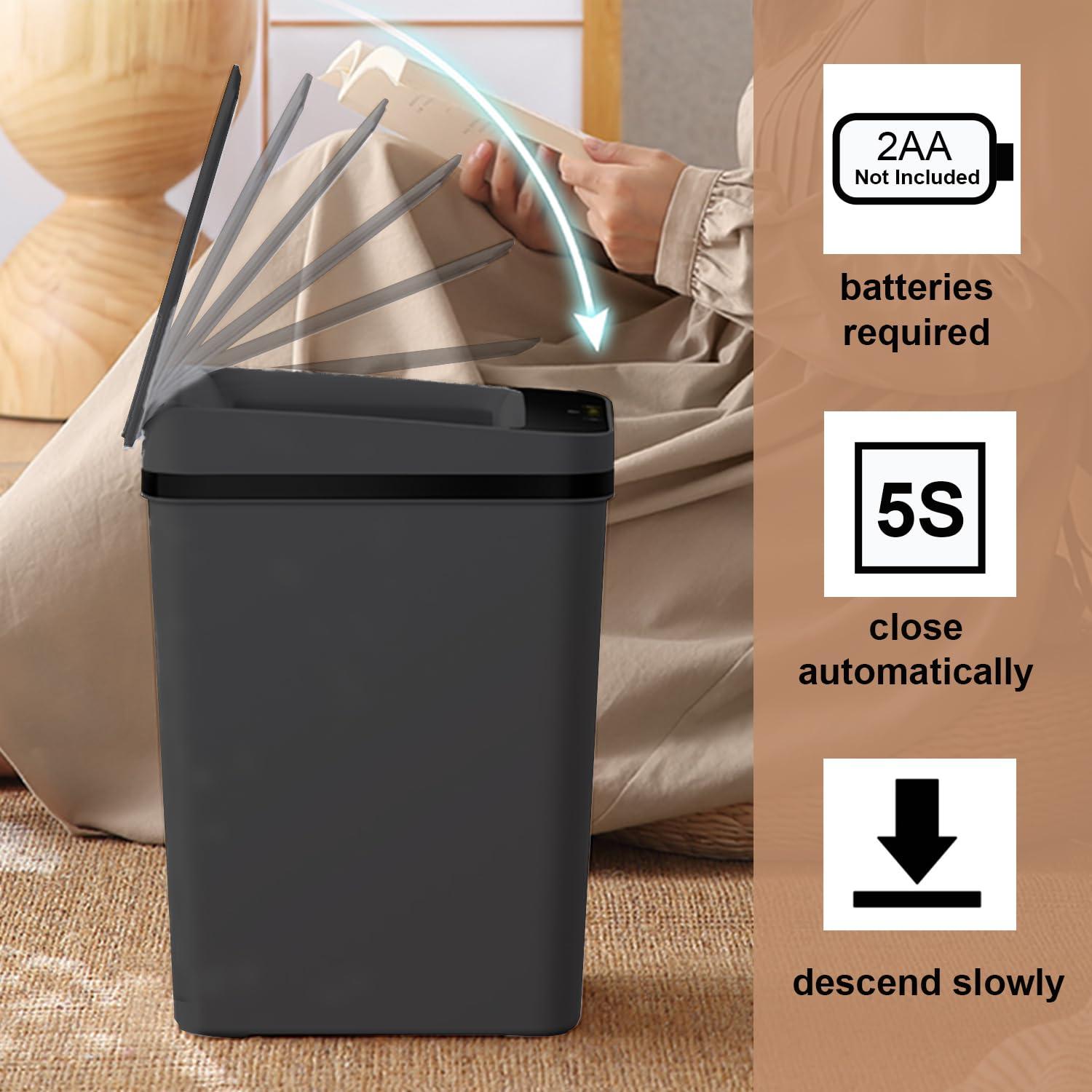 Yatmung 4 Gallons Bathroom Trash Can Automatic Touchless - 15.5 Liters Smart Trash Can Motion Sensor - Narrow, Plastic - Slim Electric Trash Bin - Skinny Garbage Can with Lid (Matte Black)