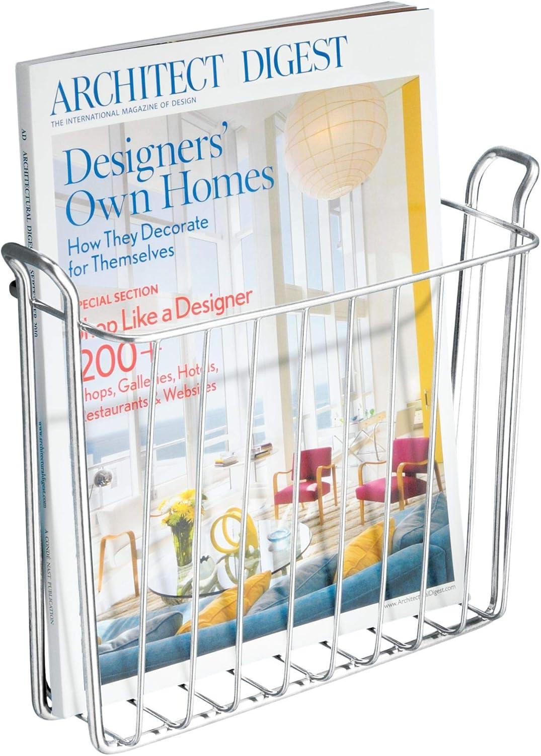 Chrome Metal Wall Mounted Magazine and Book Holder