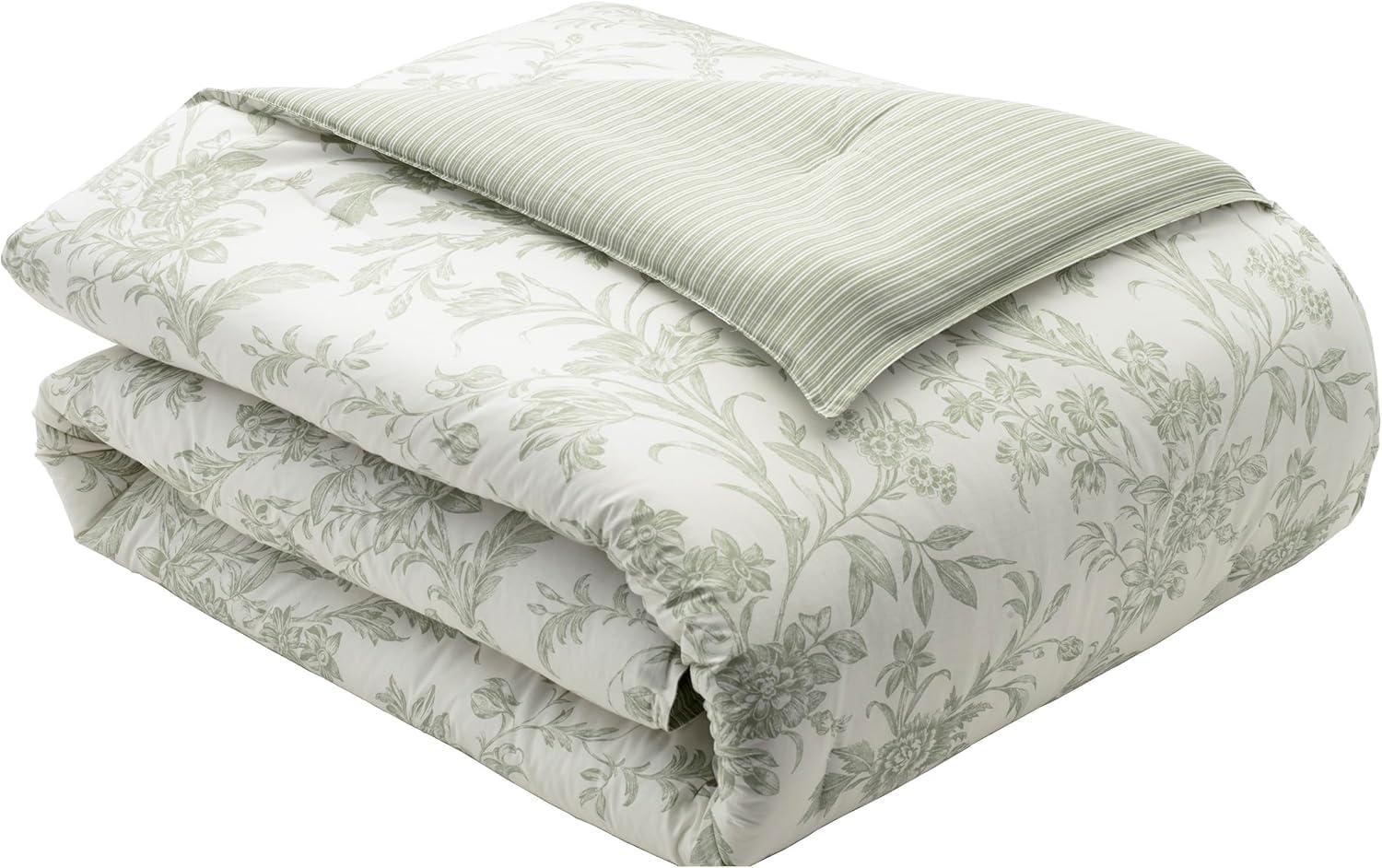 Laura Ashley Natalie Green Floral Cotton Comforter Bonus Set & Reviews | Wayfair