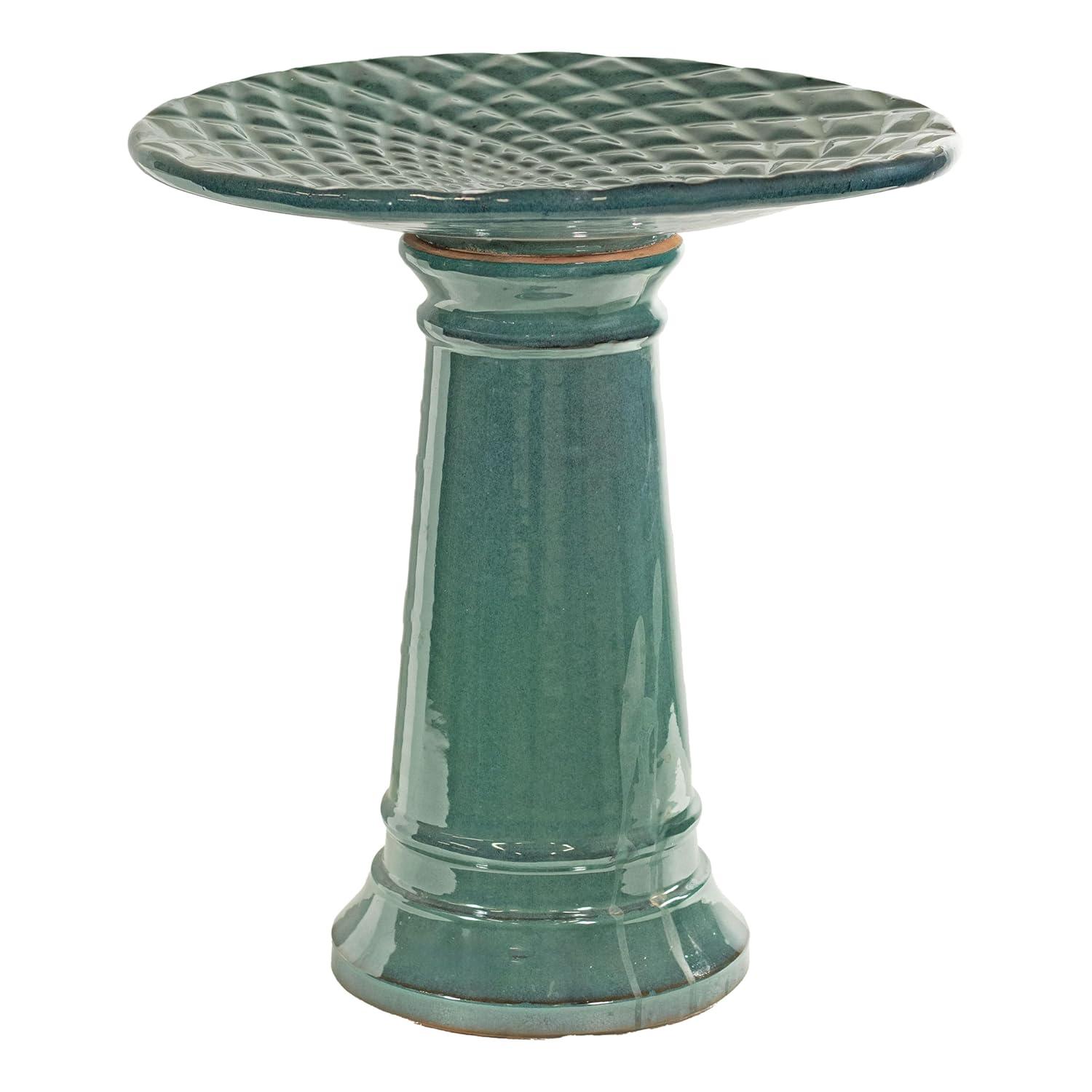 Red Barrel Studio® Trenasia Freestanding Ceramic Outdoor Bird Bath with UV-Resistant Blue Lava Finish