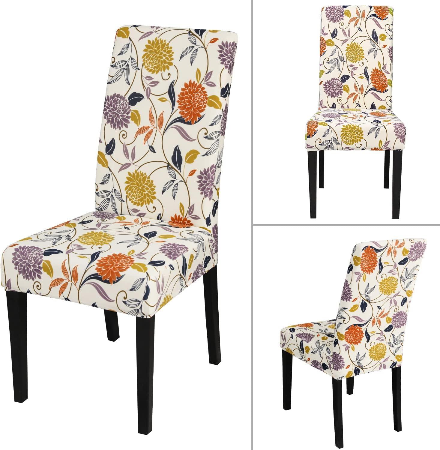 Dining Chair Covers Set of 6 Stretch Floral Dining Chair Slipcovers for Parson Chairs 6 Pack Washable Removable，(6,#16)