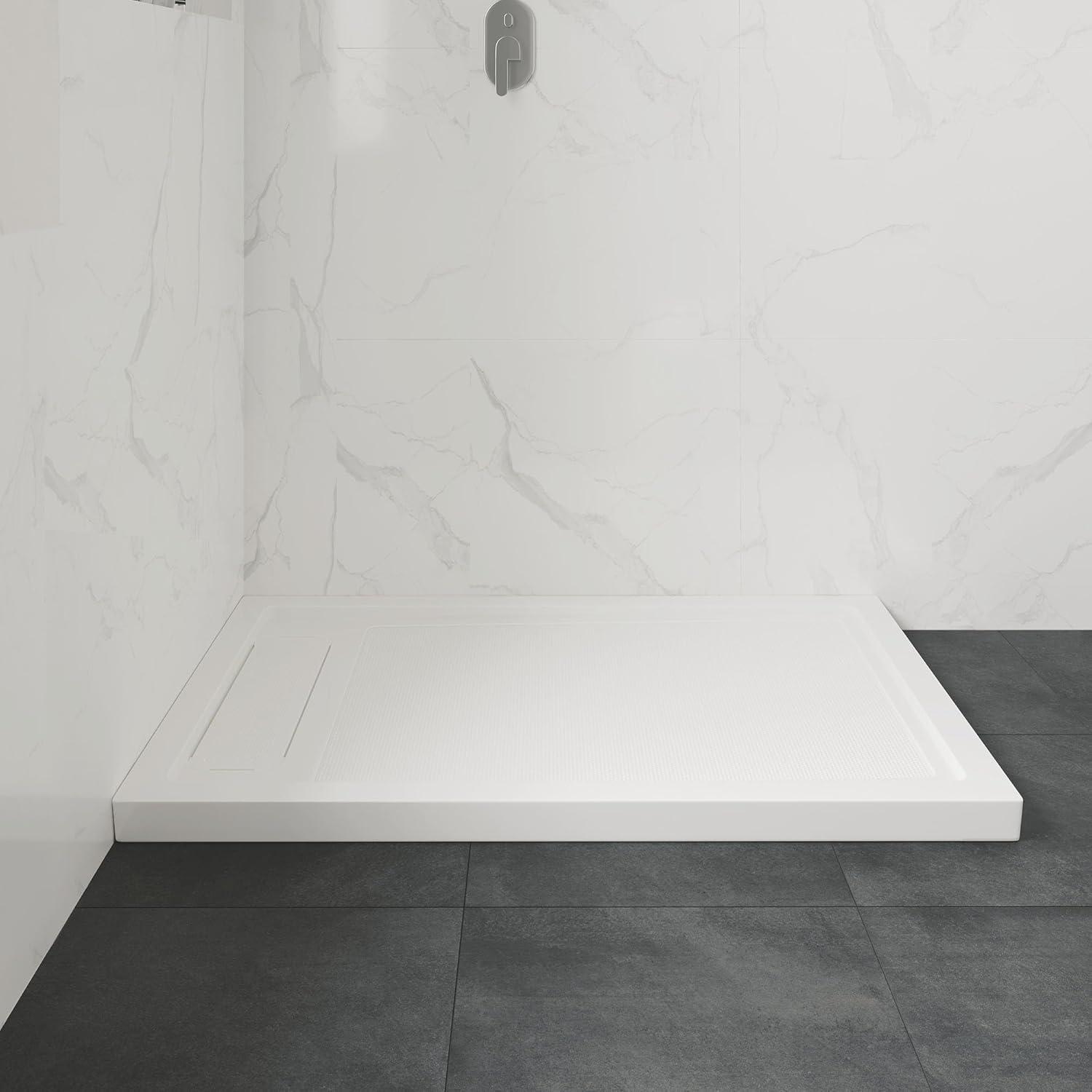 Ove Decors 15SBR-OLIV38-WHTWM OVE Decors 38" x 36" Rectangle Shower Base Pan, White Acrylic, Center Drain, Reversible Design