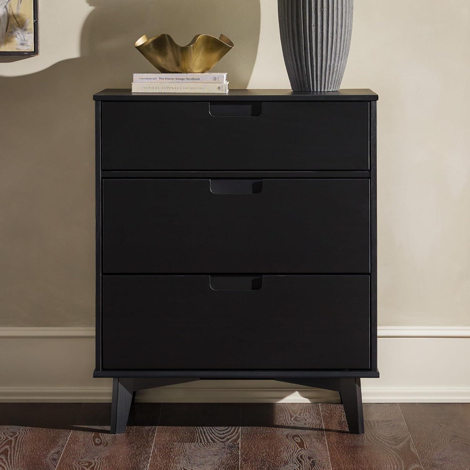 George Oliver Mid-Century Modern Solid Wood 3-Drawer Dresser – Black