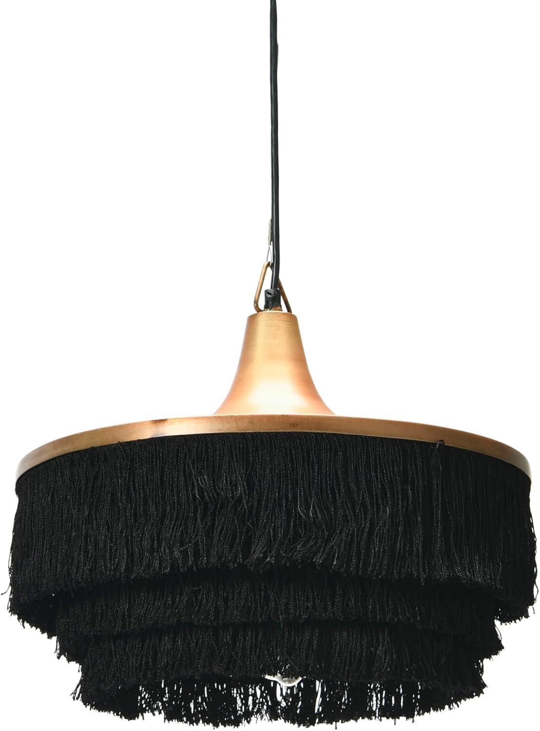 Creative Co-Op Creative Co-Op Modern Boho Metal Ceiling Light with Fringe, Charcoal