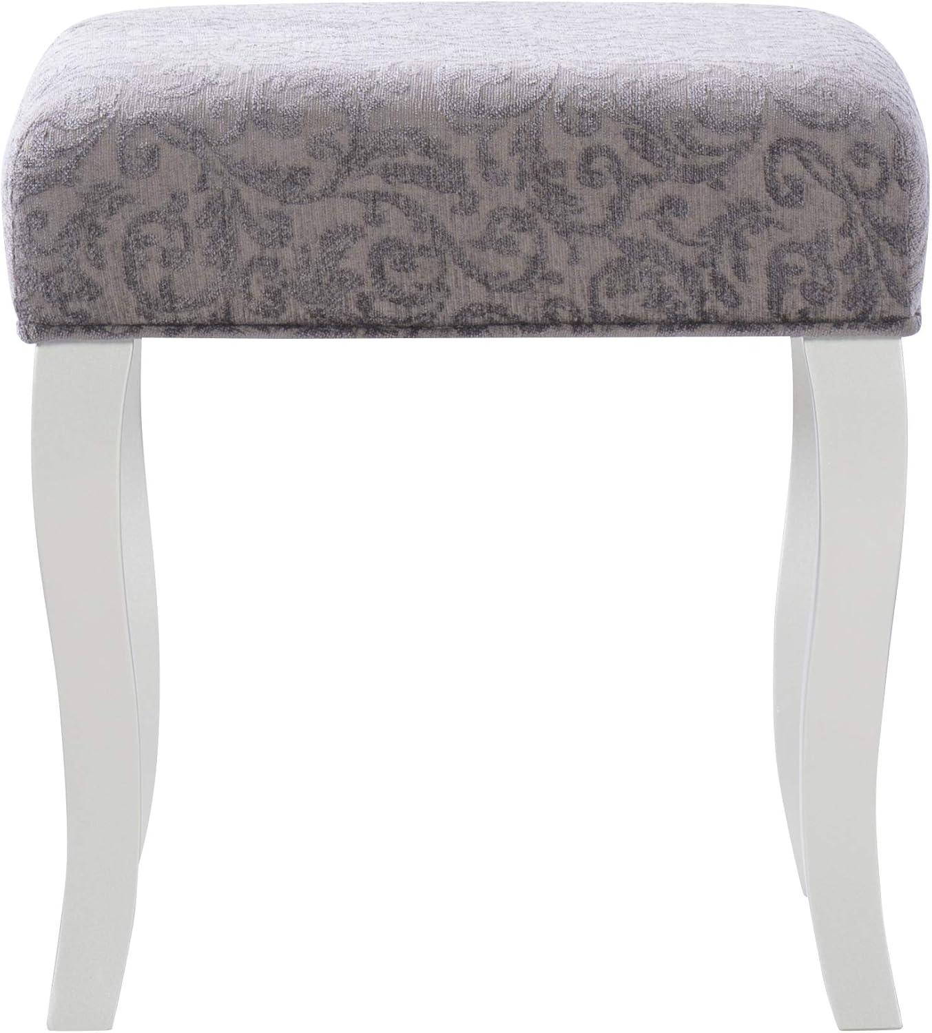 Harper Glam Flip-up Mirror Wood Vanity and Gray Upholstered Stool Mirror and Silver - Linon