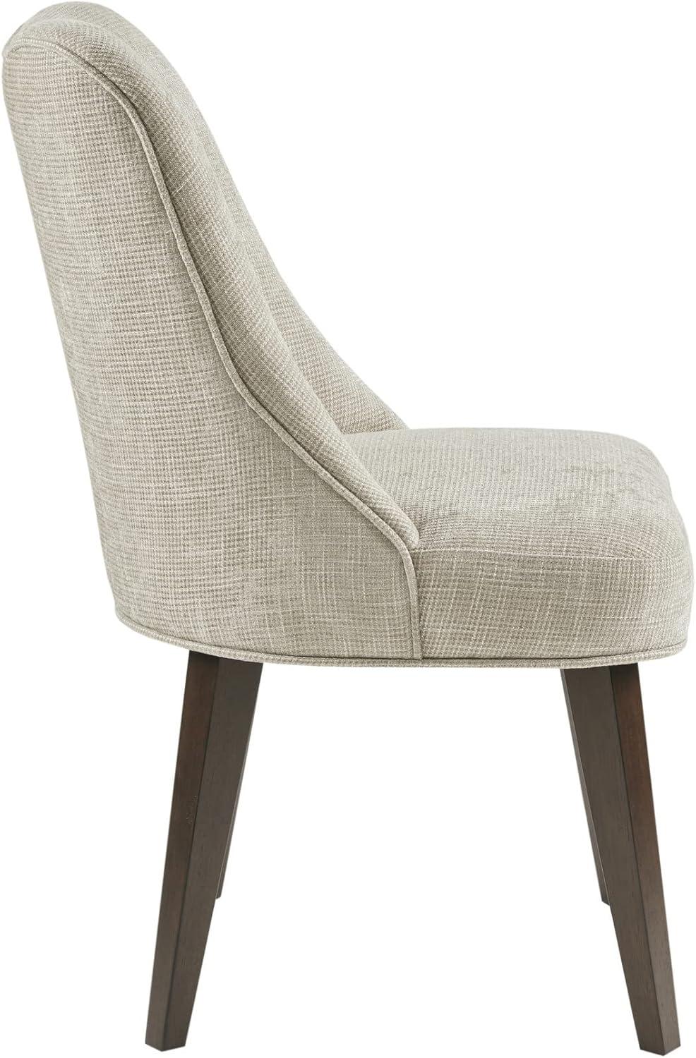 Beige Upholstered Dining Chairs with Dark Wood Legs, Set of 2