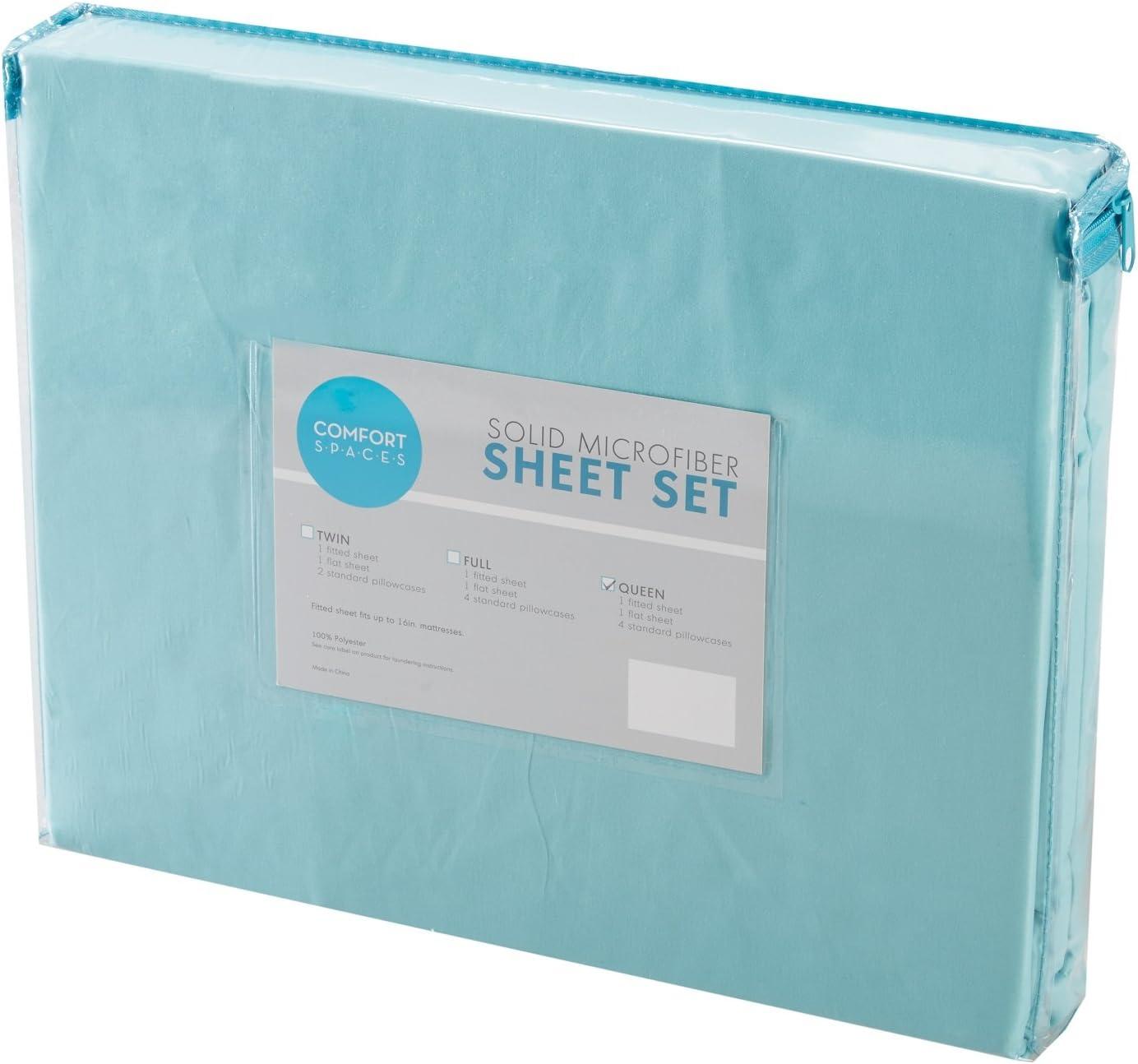 Comfort Spaces Solid 100% Polyester Microfiber Solid Sheet Set, Full, Aqua