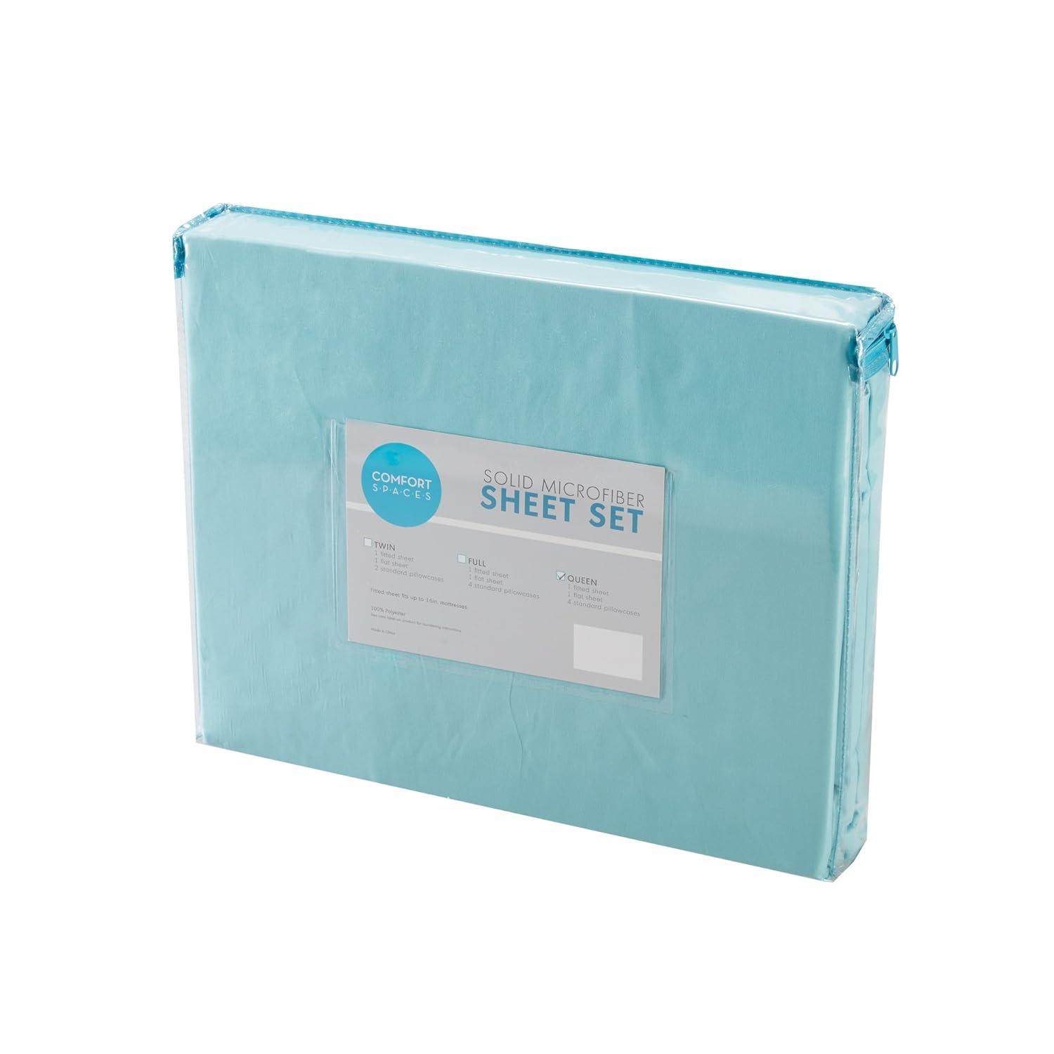 Comfort Spaces Solid 100% Polyester Microfiber Solid Sheet Set, Full, Aqua