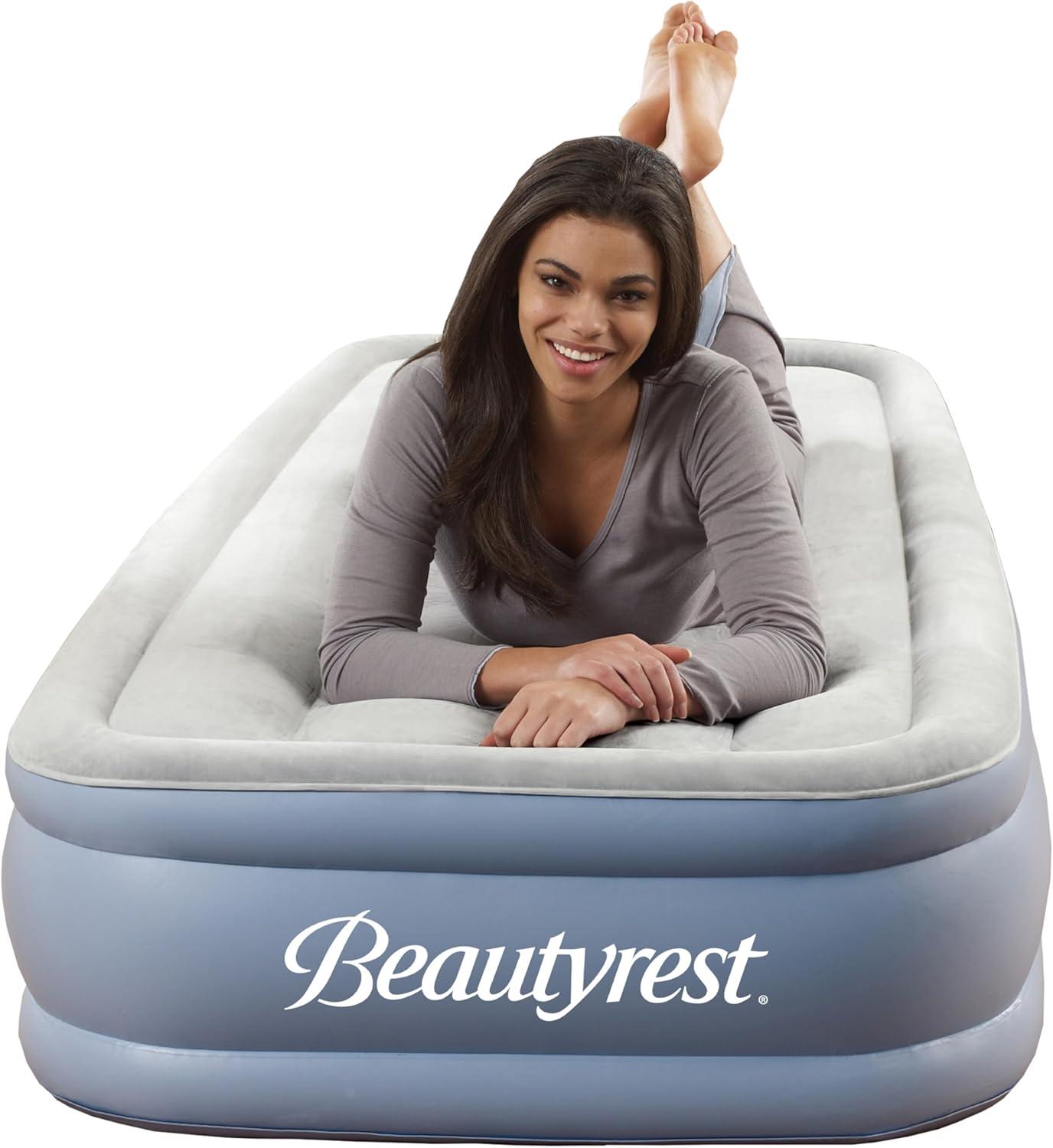 Beautyrest Hi Loft 15" Twin Size Air Mattress with External Pump - Blow up Air Bed 1-Year Warranty