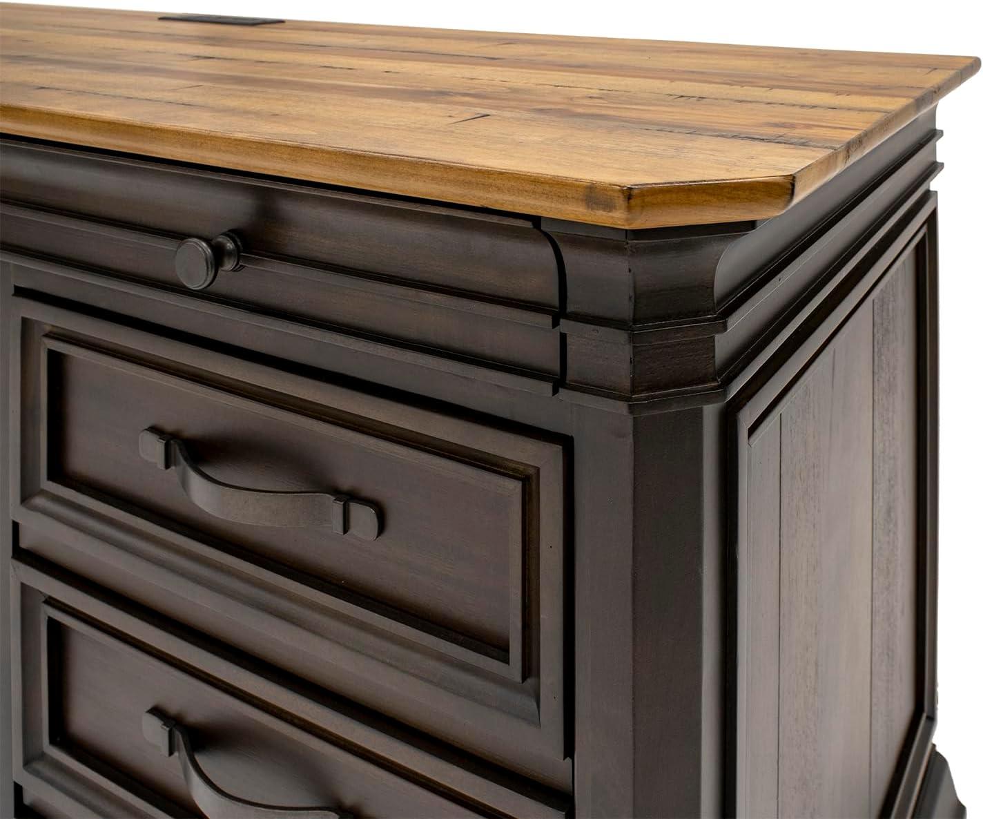 Executive Credenza Desk Writing Table With Solid Wood Plank Top Brown