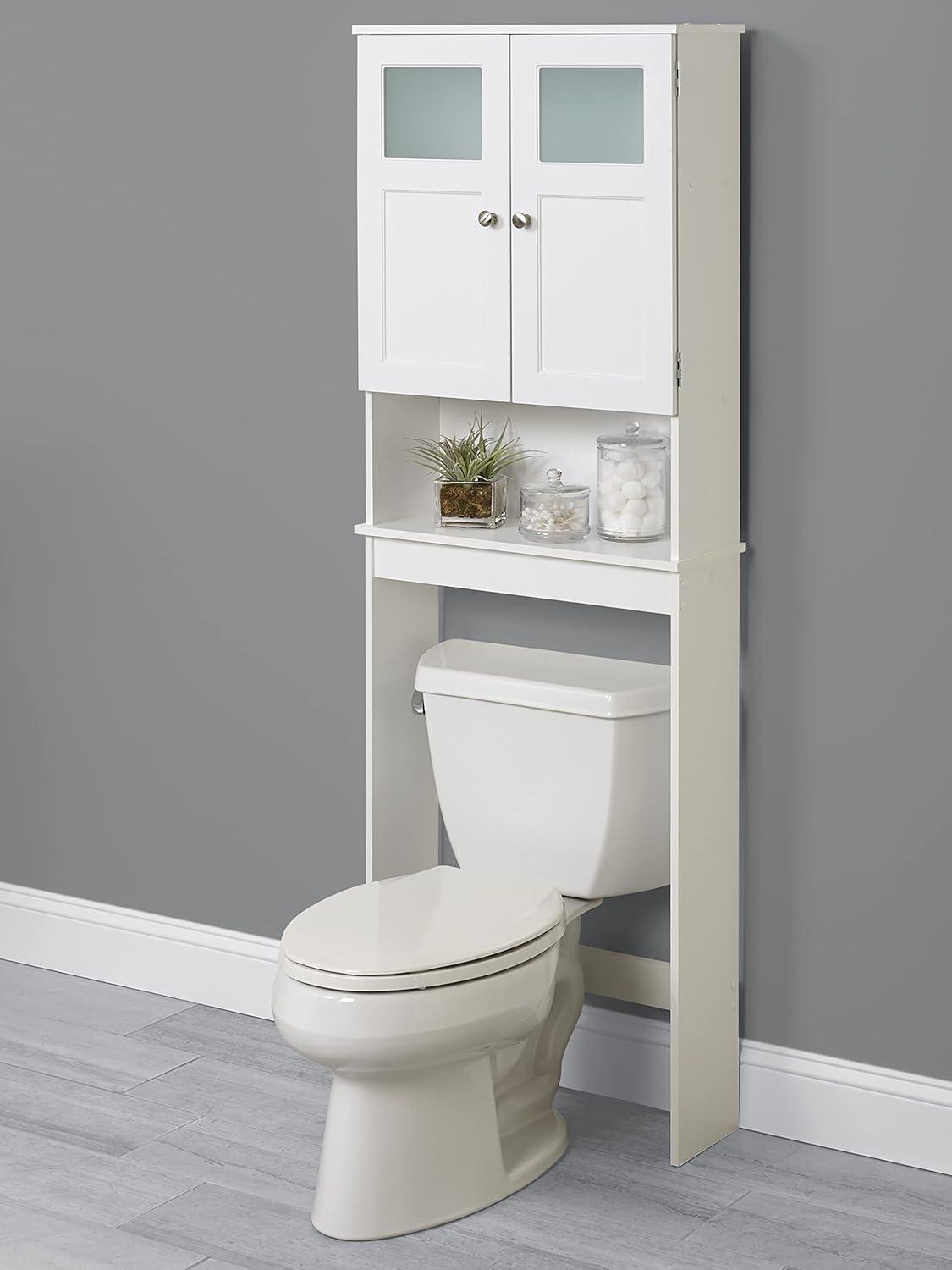 White Over-the-Toilet Cabinet with Frosted Glass Doors