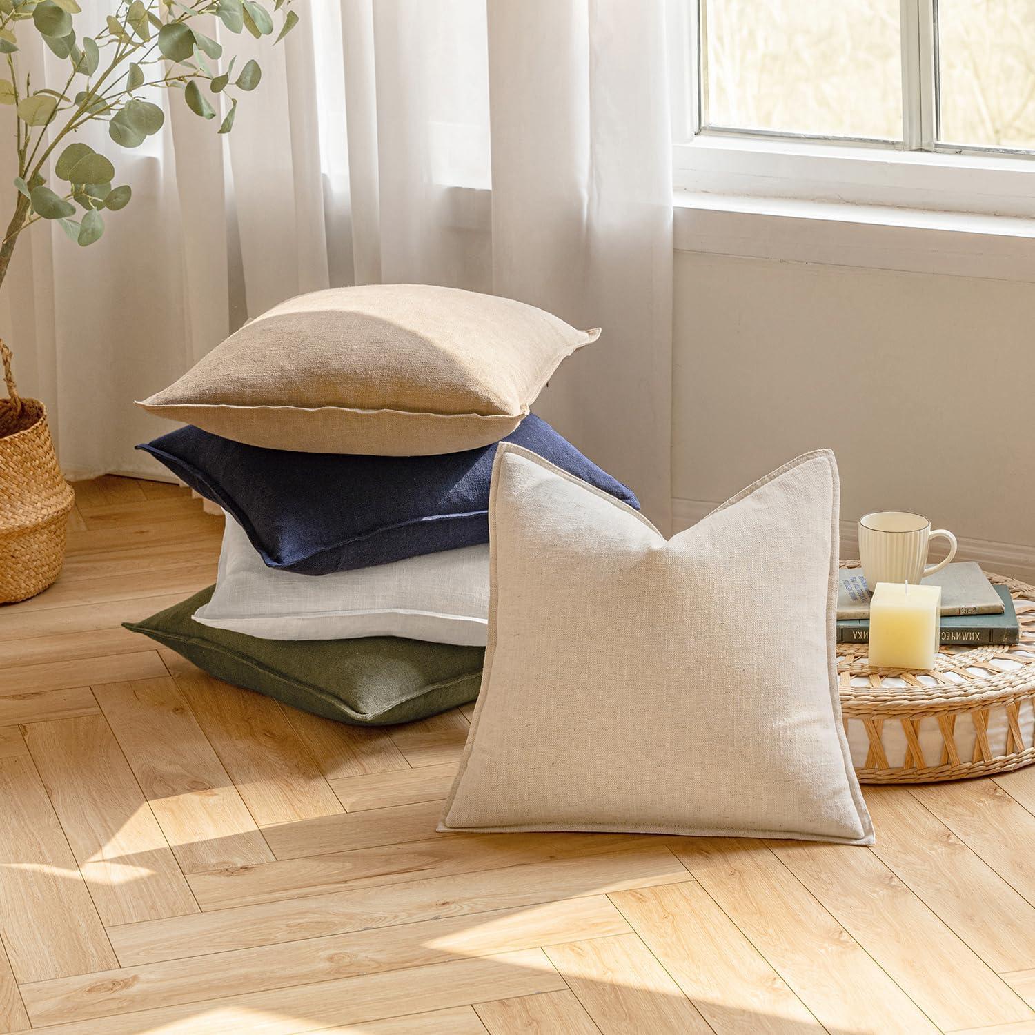 MIULEE Pack of 2 Decorative Linen Pillow Covers 20x20 Inch Navy Blue Farmhouse Soild Neutral Throw Pillow Covers Soft Accent Decorative Pillowcases Home Decors for Couch Sofa Bed Living Room
