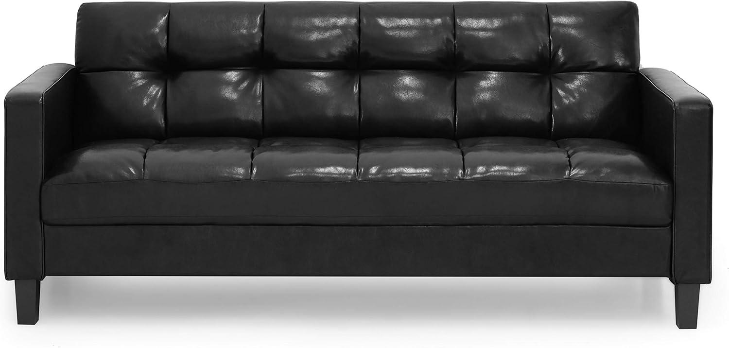 Furinno Brive Contemporary Tufted 3-Seater Sofa, Black Faux Leather
