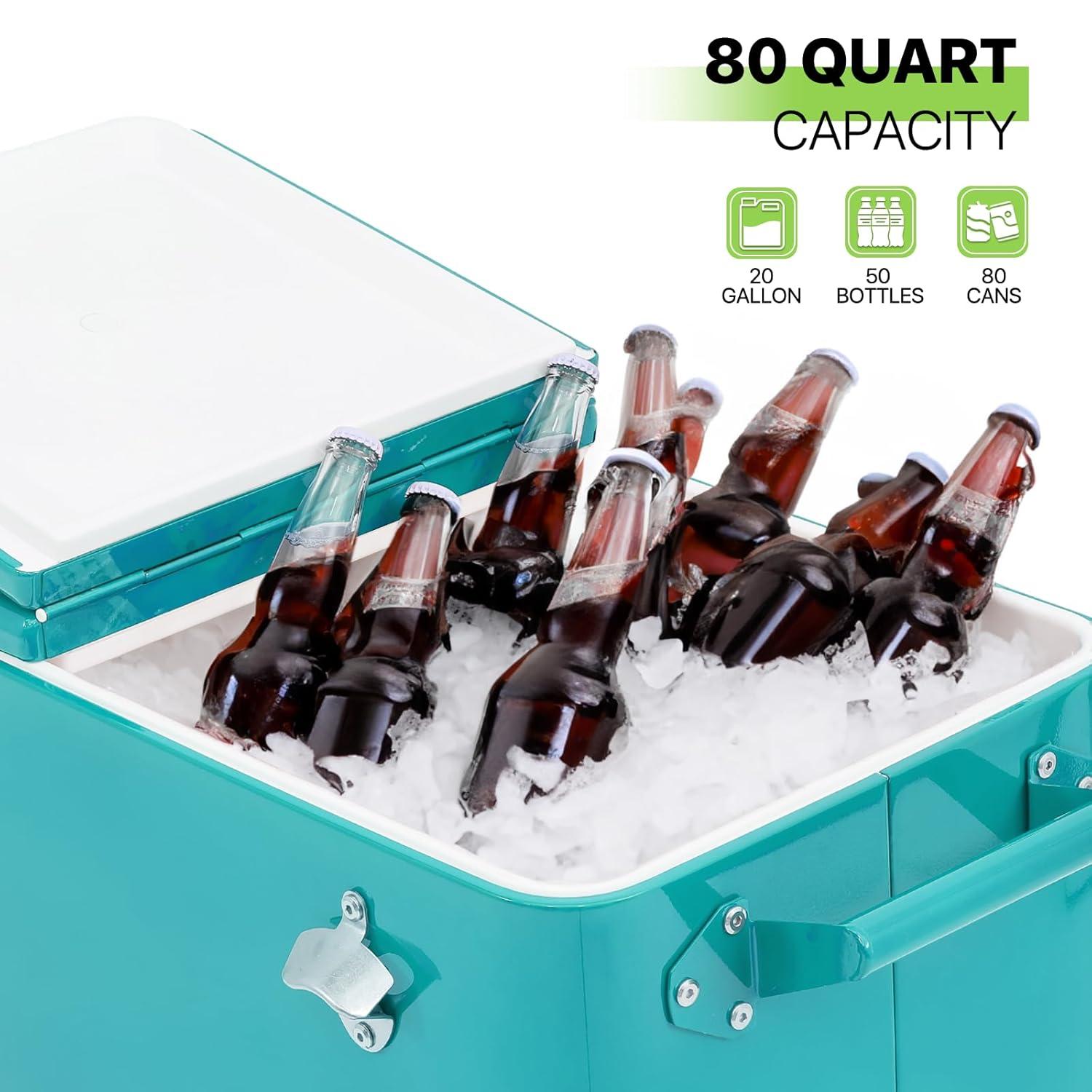 Bring Home Furniture Outdoor 80 Qt Rolling Cooler Cart, with Bottle Opener + Storage Shelf Camping Beverage Ice Chest