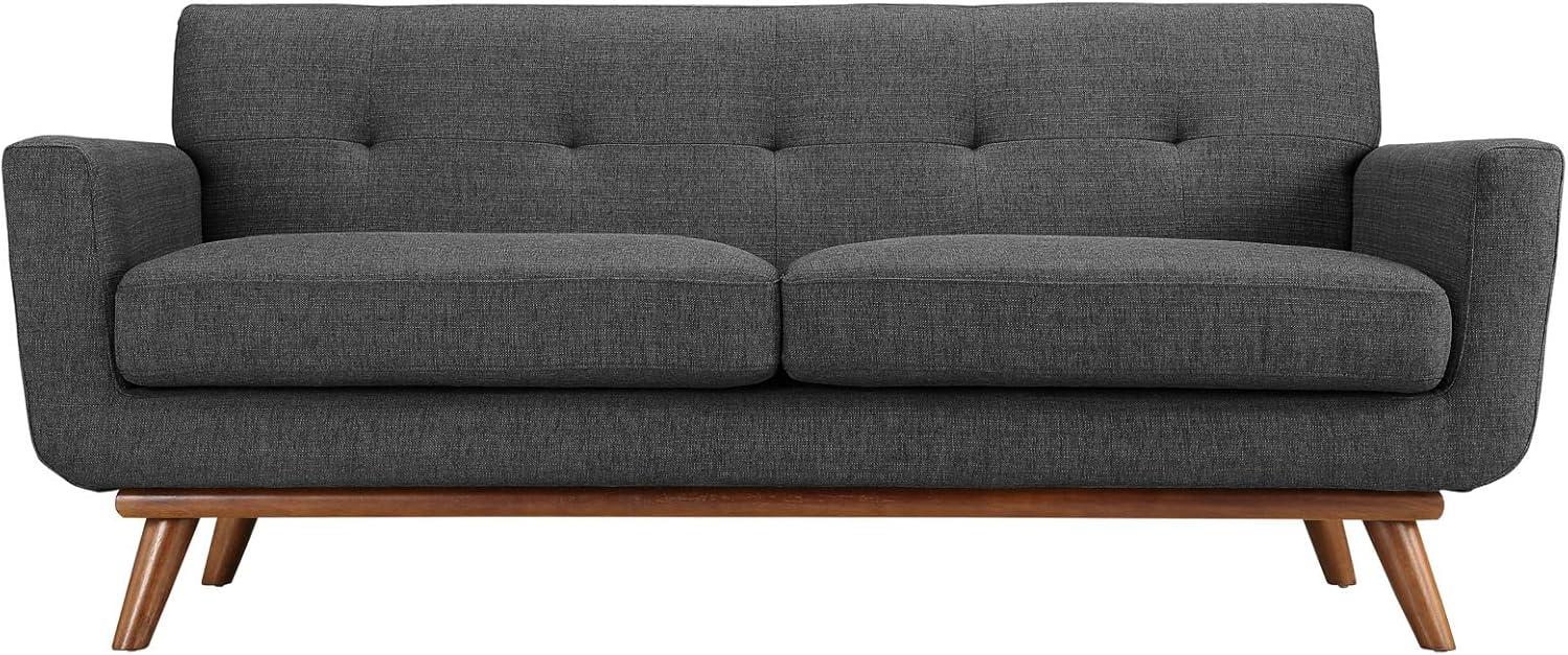 Mid-Century Modern Gray Fabric Loveseat with Tufted Detail