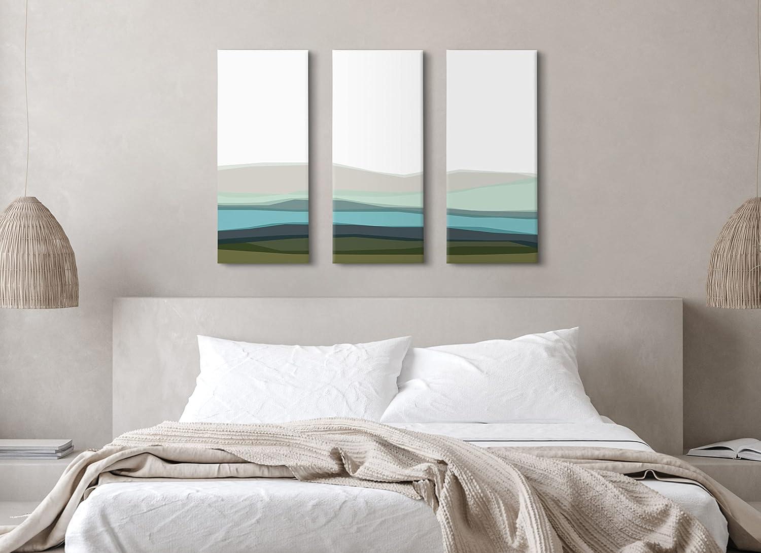 (Set of 3) 12"x28" Abstract Blue Lake and Mountains by The Creative Bunch Studio Unframed Wall Canvas - Kate & Laurel All Things Decor