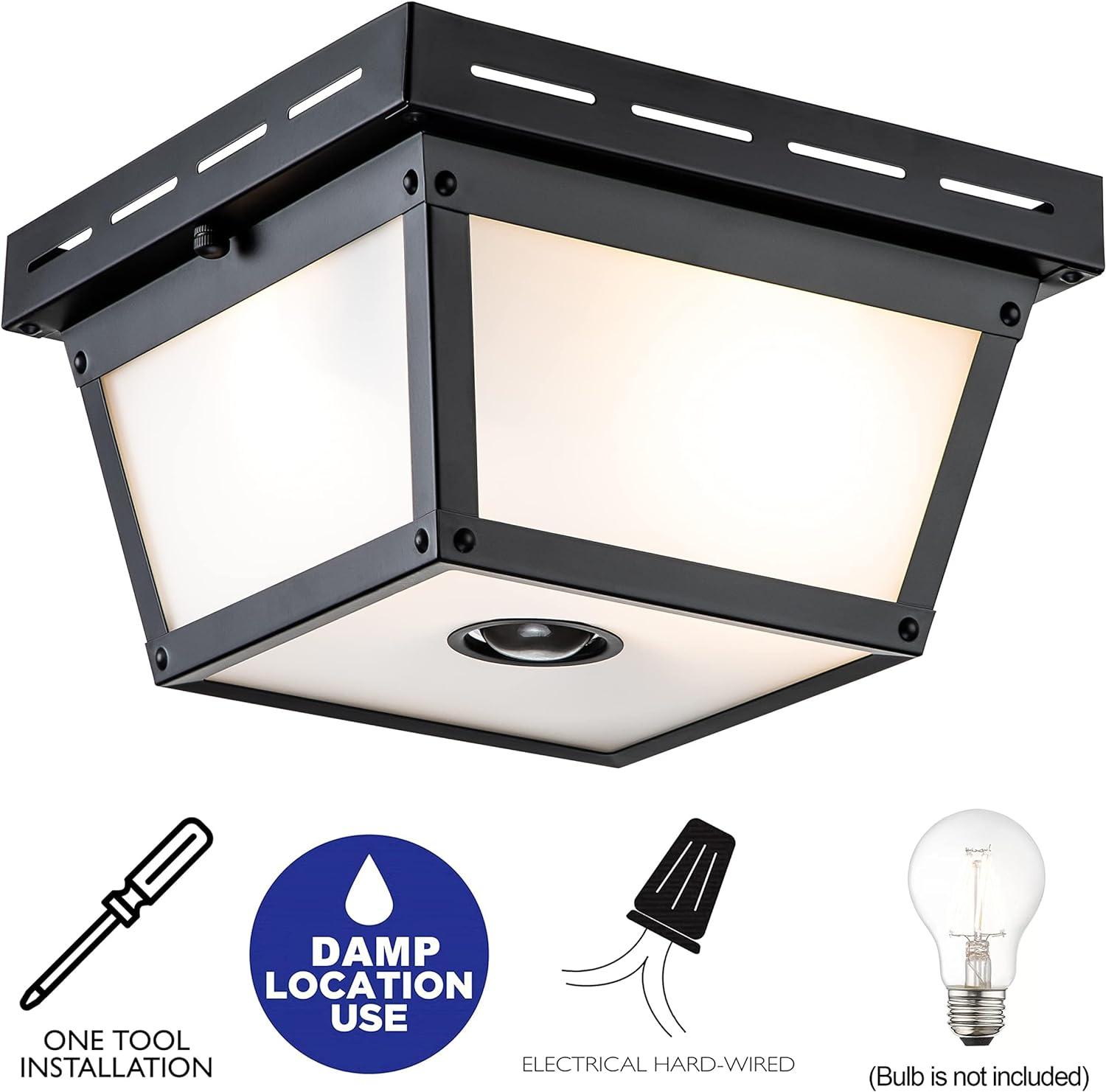 C Cattleya  2-Light Motion Sensor Outdoor Flush Mount Ceiling Light with White Textured Glass