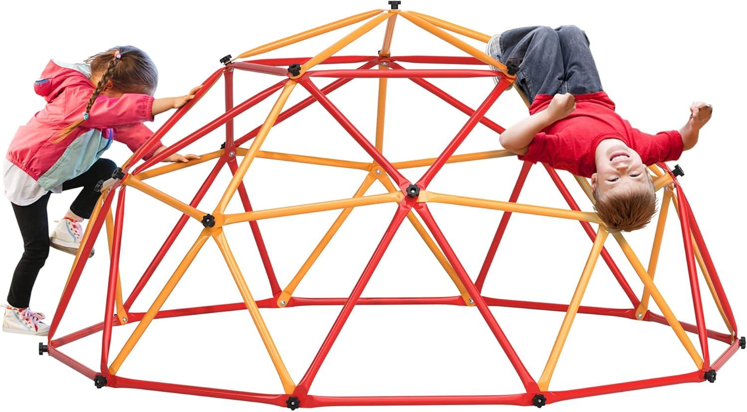 Red and Yellow Metal Dome Climber with Slide