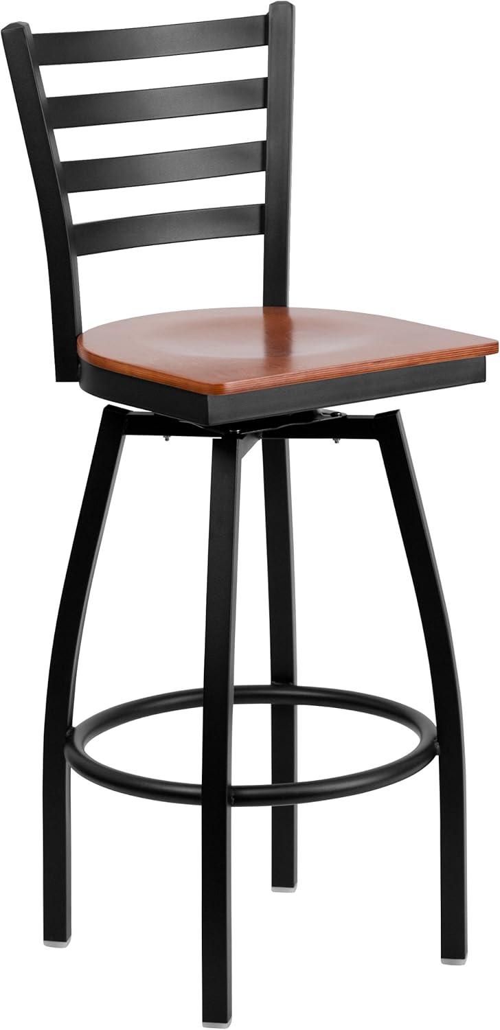 Flash Furniture Black Ladder Back Swivel Metal Barstool