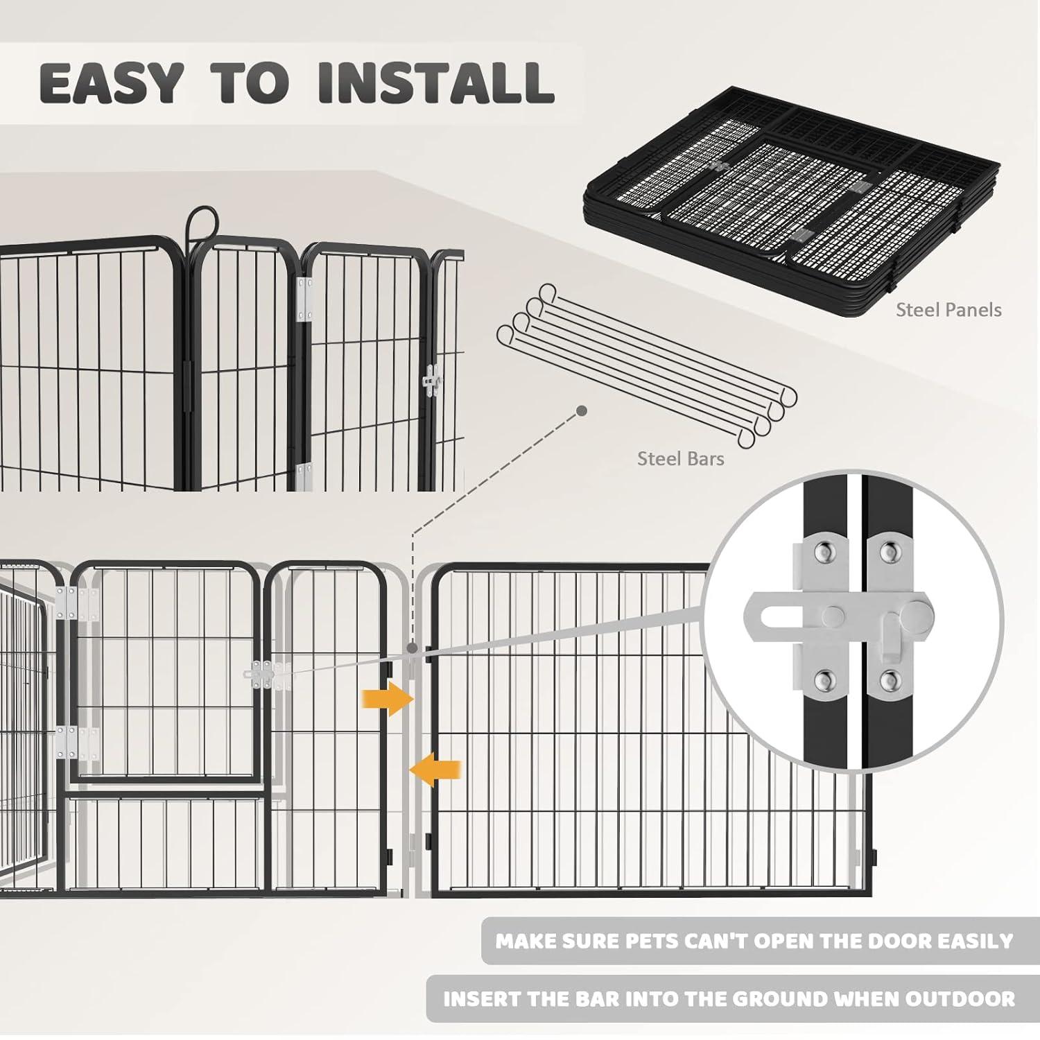 JepoIA Heavy Duty Metal Dog Playpen for Medium/Small Animals, 8 Panels 24”Height x 27" Width, Dog Fence Exercise Pen with Doors, Pet Puppy Outdoor Playpen Pen for Outdoor, Indoor, RV, Camping, Yard