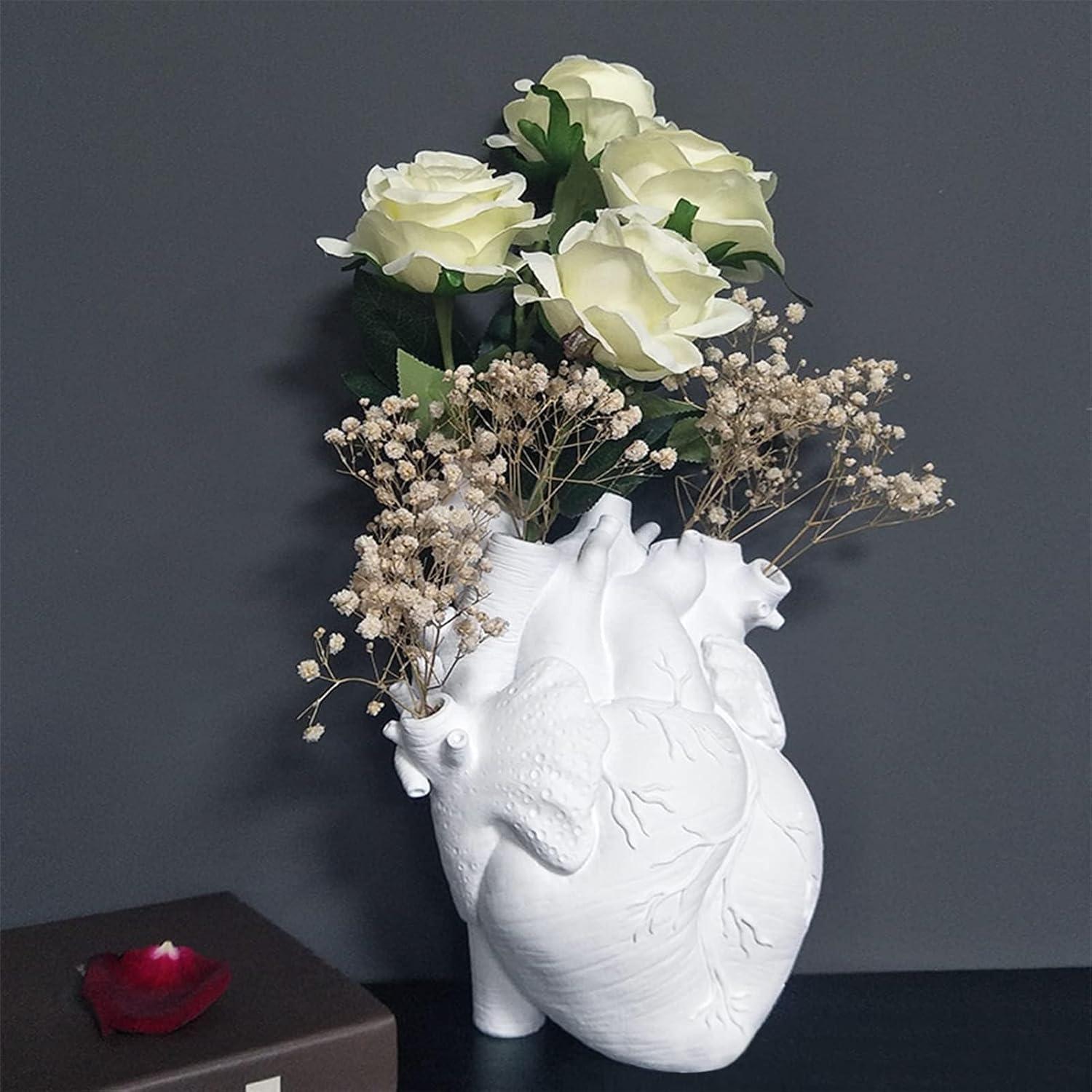 White Resin Anatomical Heart-Shaped Decorative Vase