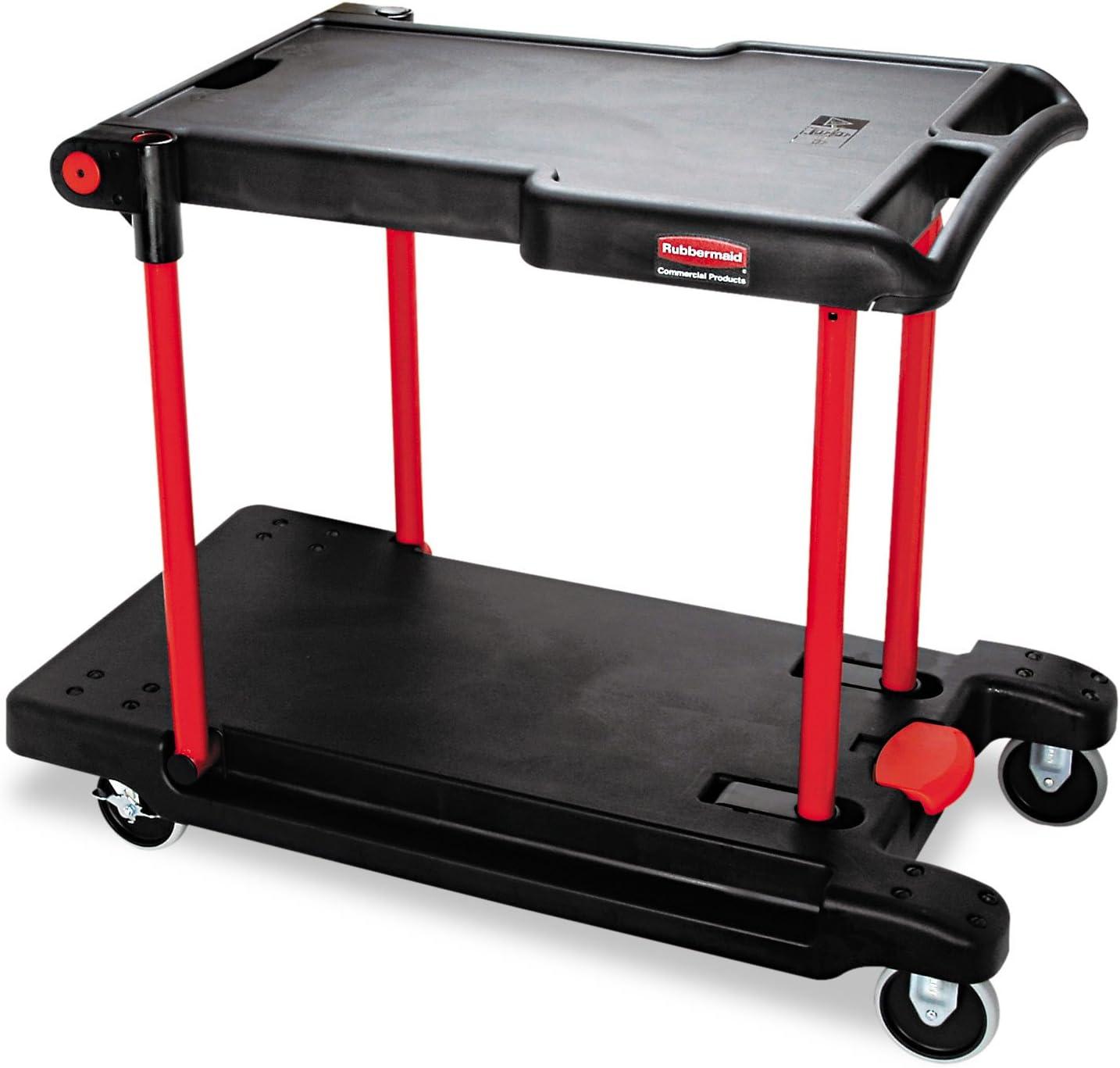 Black and Red Convertible Mobile Utility Cart with 2 Shelves