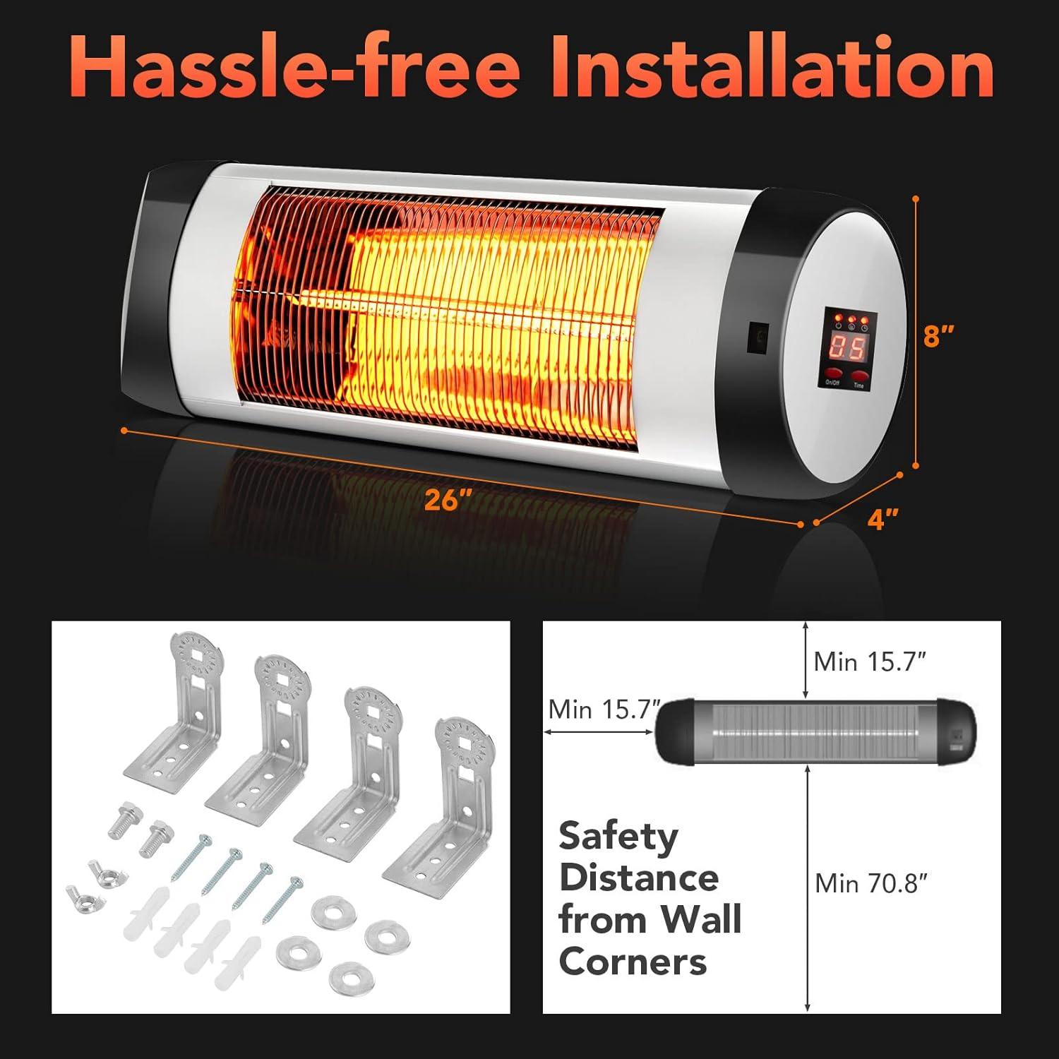 Kadyn Space Heaters, Heater, Small Portable Heater,1500W Wall-Mounted Electric Heater Patio Infrared Heater with Remote Control