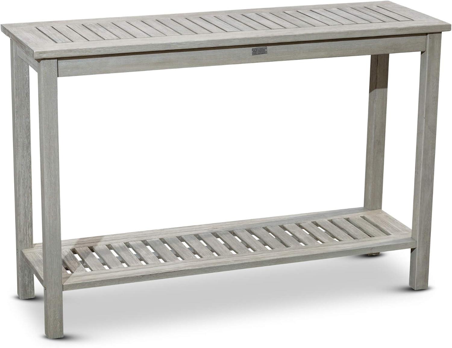 Driftwood Gray Eucalyptus Outdoor Console Table with Dual Shelves