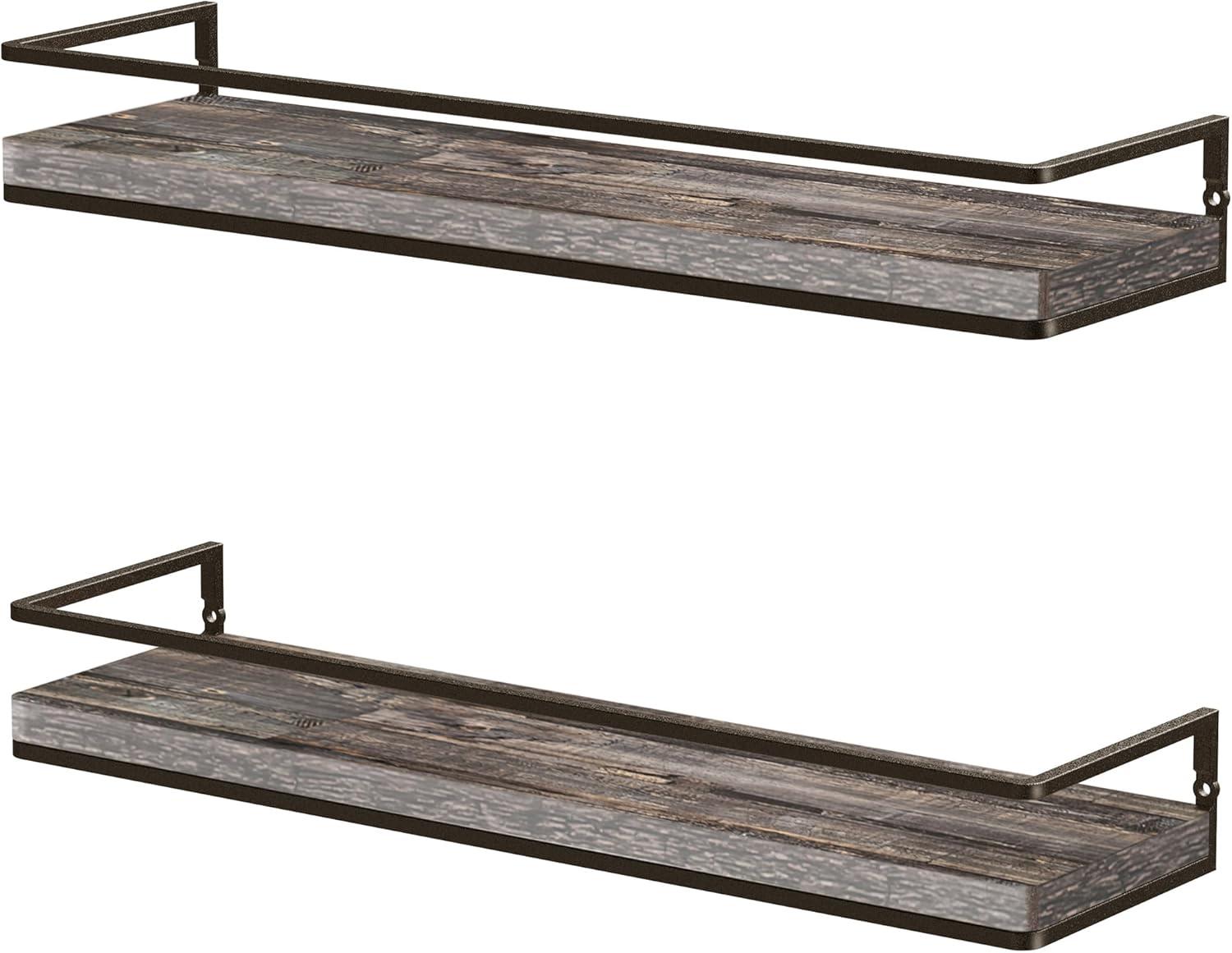 Floating Shelves Wall Mounted Set Of 2, Rustic Wood Wall Storage Shelves For Bedroom,Living Room,Bathroom, Kitchen