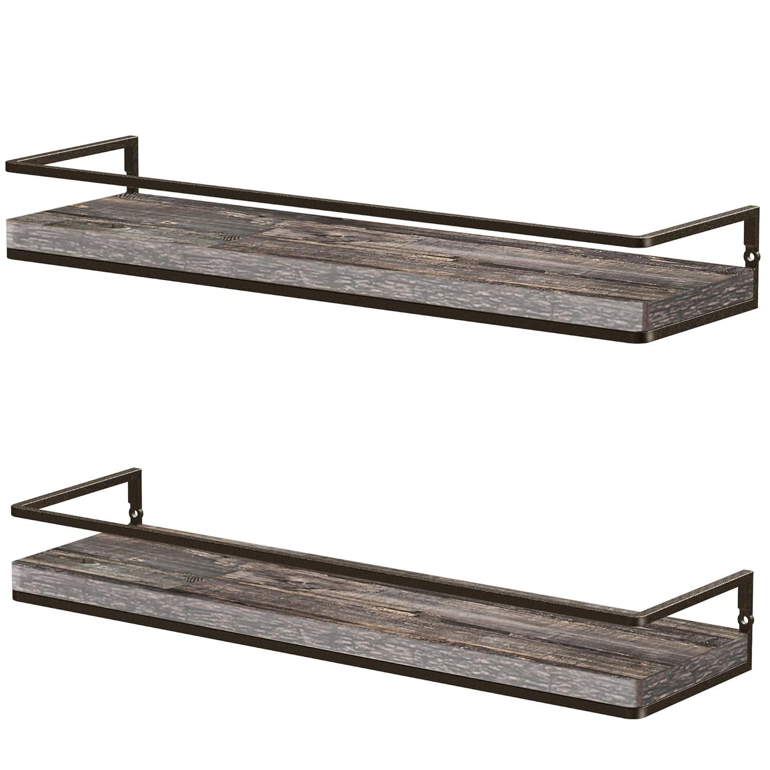 Floating Shelves Wall Mounted Set Of 2, Rustic Wood Wall Storage Shelves For Bedroom,Living Room,Bathroom, Kitchen