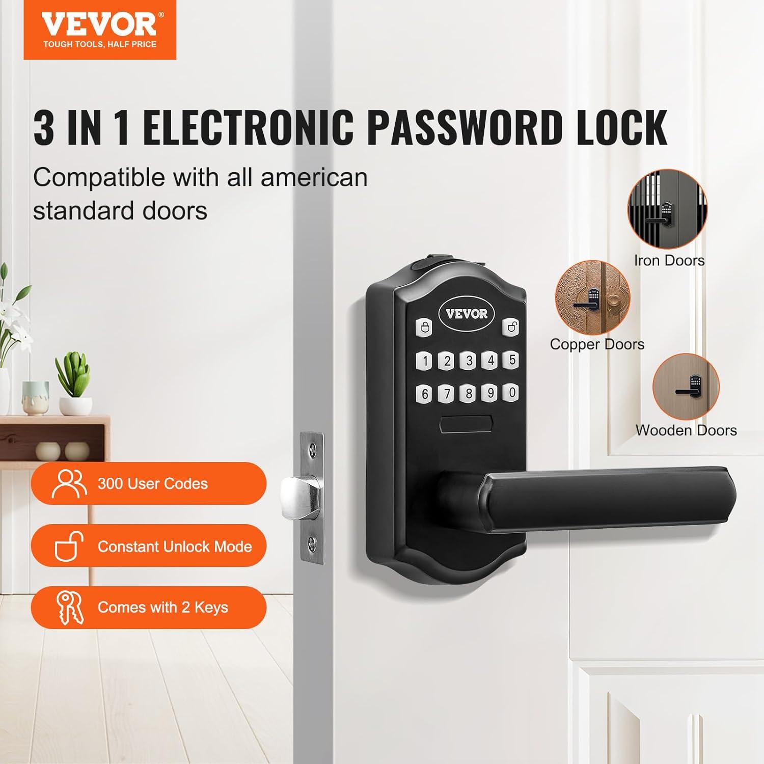 Matte Black Keyless Entry Door Lock with Handle