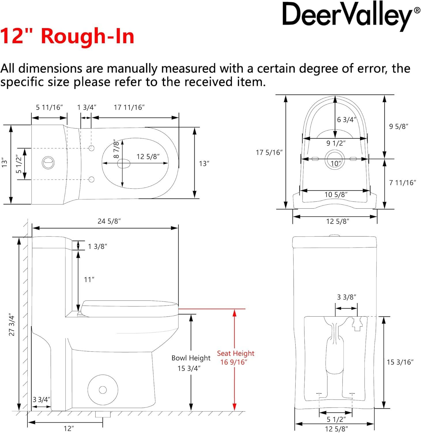 DeerValley Liberty Compact Toilets One-Piece Toilet With High-Efficiency Flush Round Toilet for Space-Saving Floor Mounted (Seat Included)