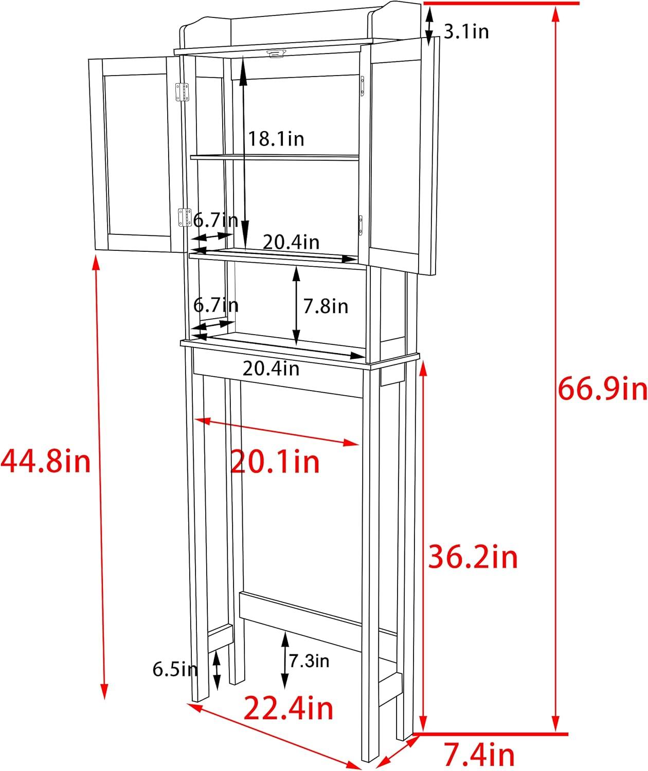 MUPATER Bathroom 67" Storage Cabinet Organizer with Shelves and Doors, Small Freestanding Toilet Shelf Space Saver with Anti-Tip Design and Adjustable Bottom Bar, White
