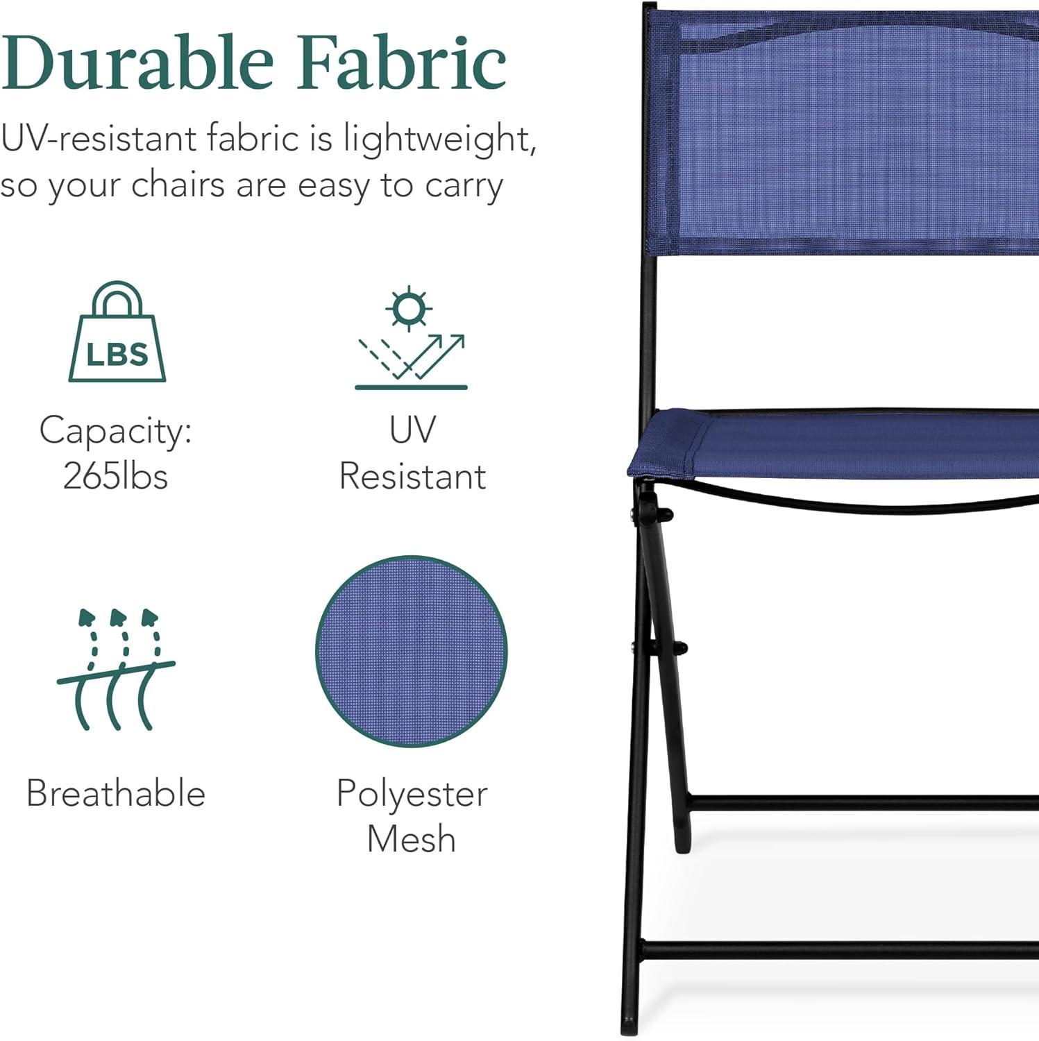 George Oliver 3-Piece Patio Bistro Dining Furniture Set W/ Glass Tabletop, Folding Chairs