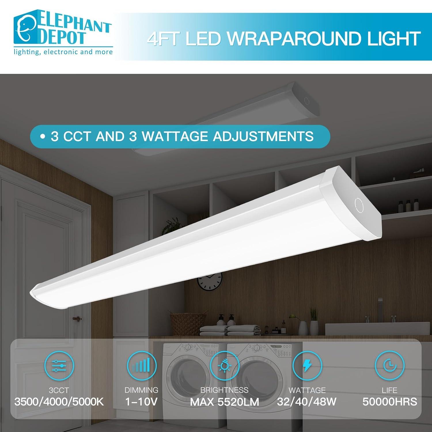MW LIGHTING 2PK 4FT LED Wraparound Light Fixture, 5520 Lumens Dimmable